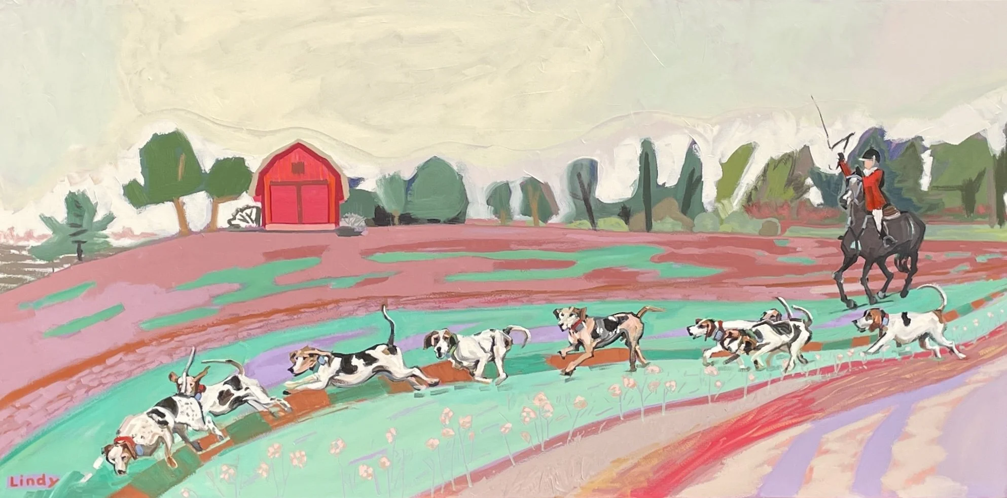 Back Acres Hunt, 36X72X1.25, oil on canvas, $3,250.