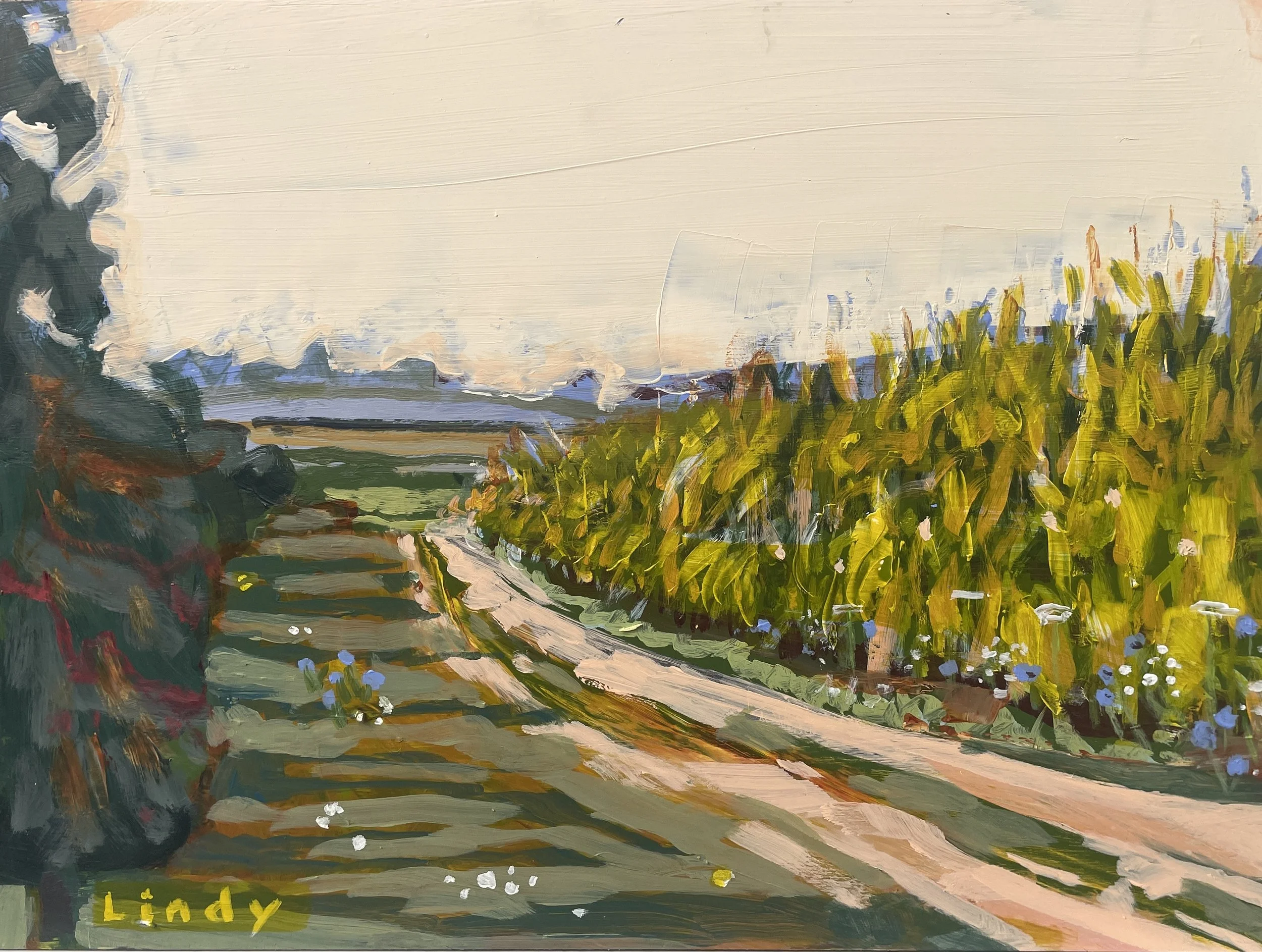 THE PATH BETWEEN THEN AND NOW, 9X12, Acrylic on aluminum, $400.F.F
