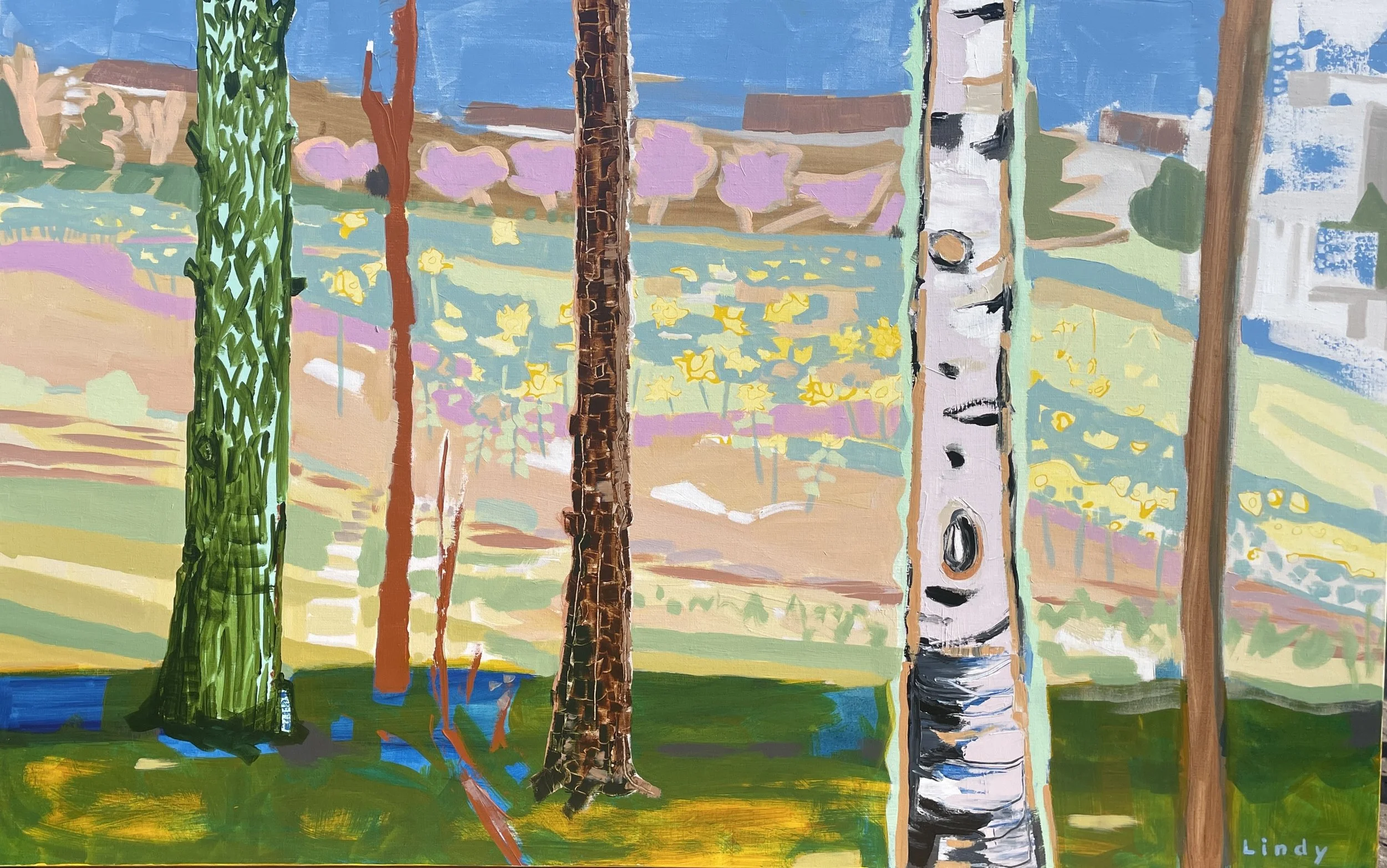 ARRIVING BY FOOT - 38x60x1.5, acrylic on canvas, $2500.
