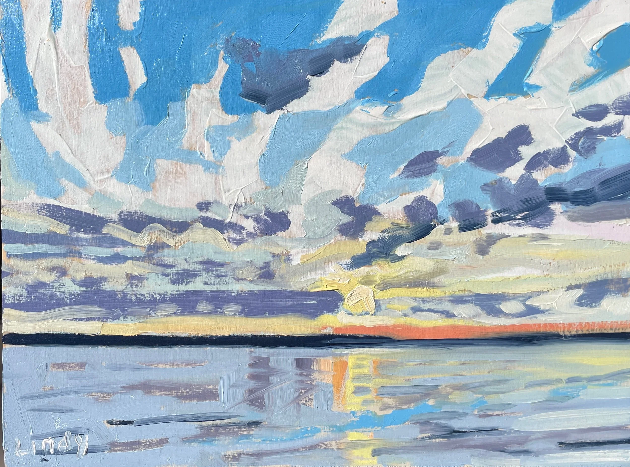 EAST BAT SUNRISE- 9x12x1.5, oil on Birchbox, $275.