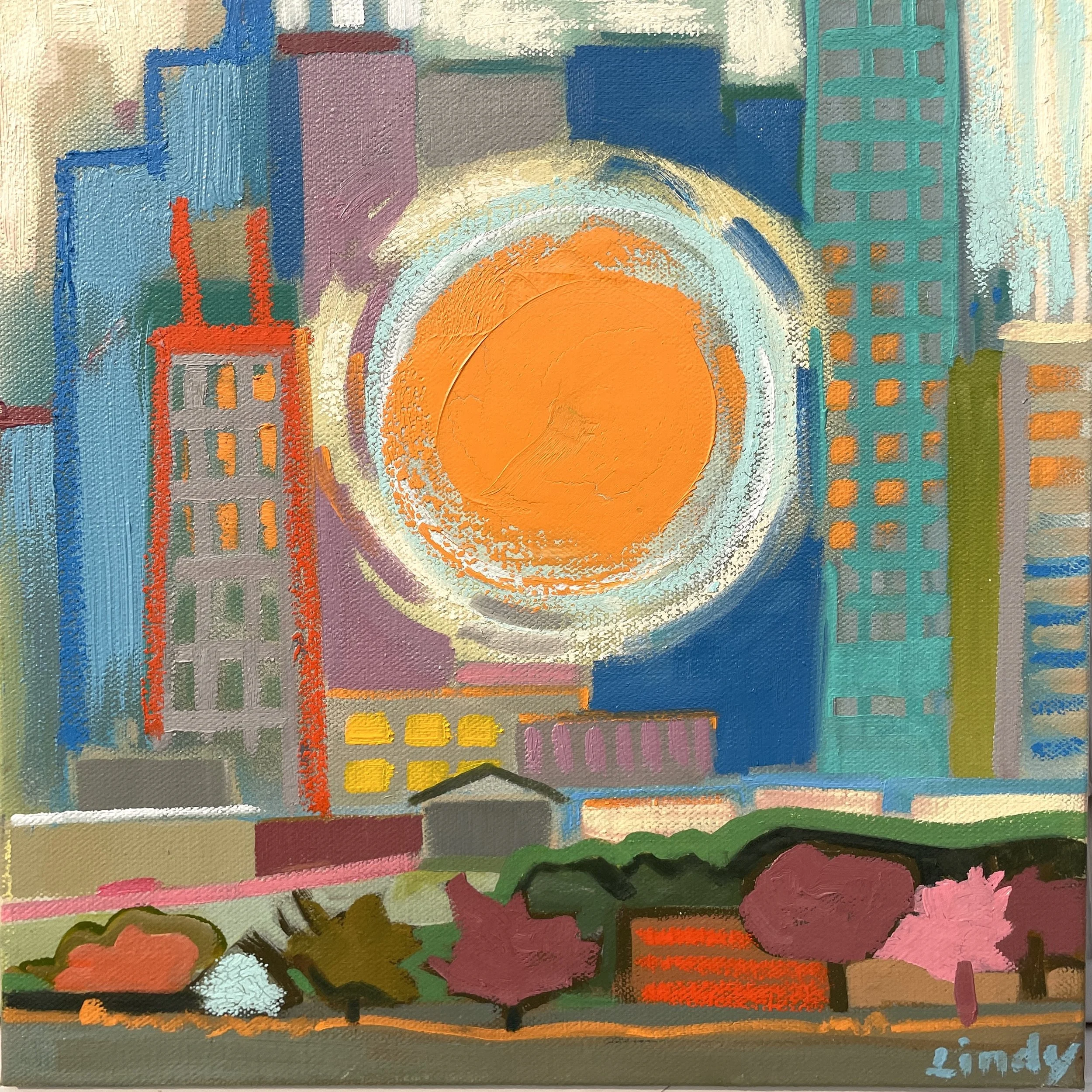 MOON CITY 2 - 12x12x1.5, acrylic/oil on canvas, $325.