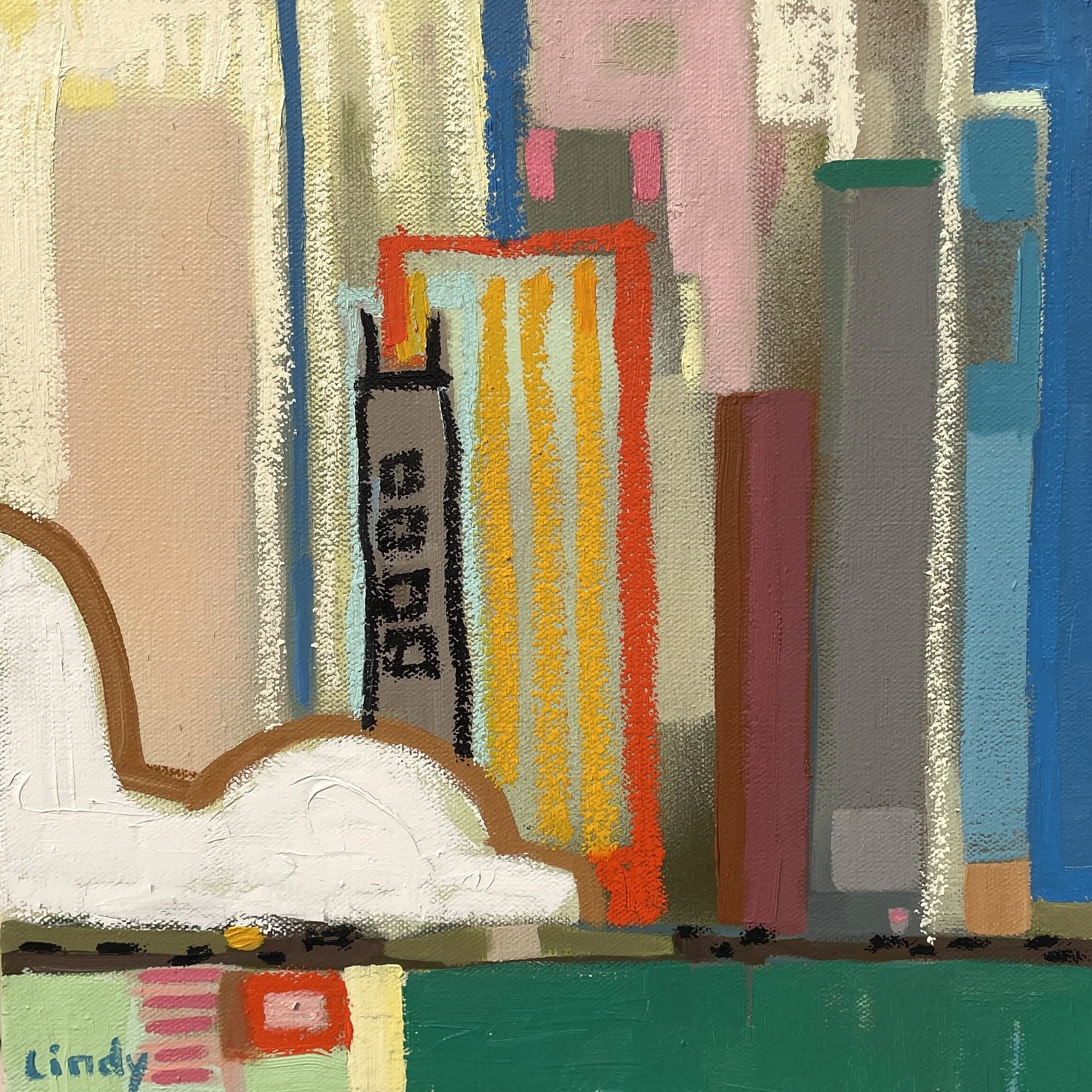 MOON CITY- 12x12x1.5, acrylic/oil on canvas, $325.