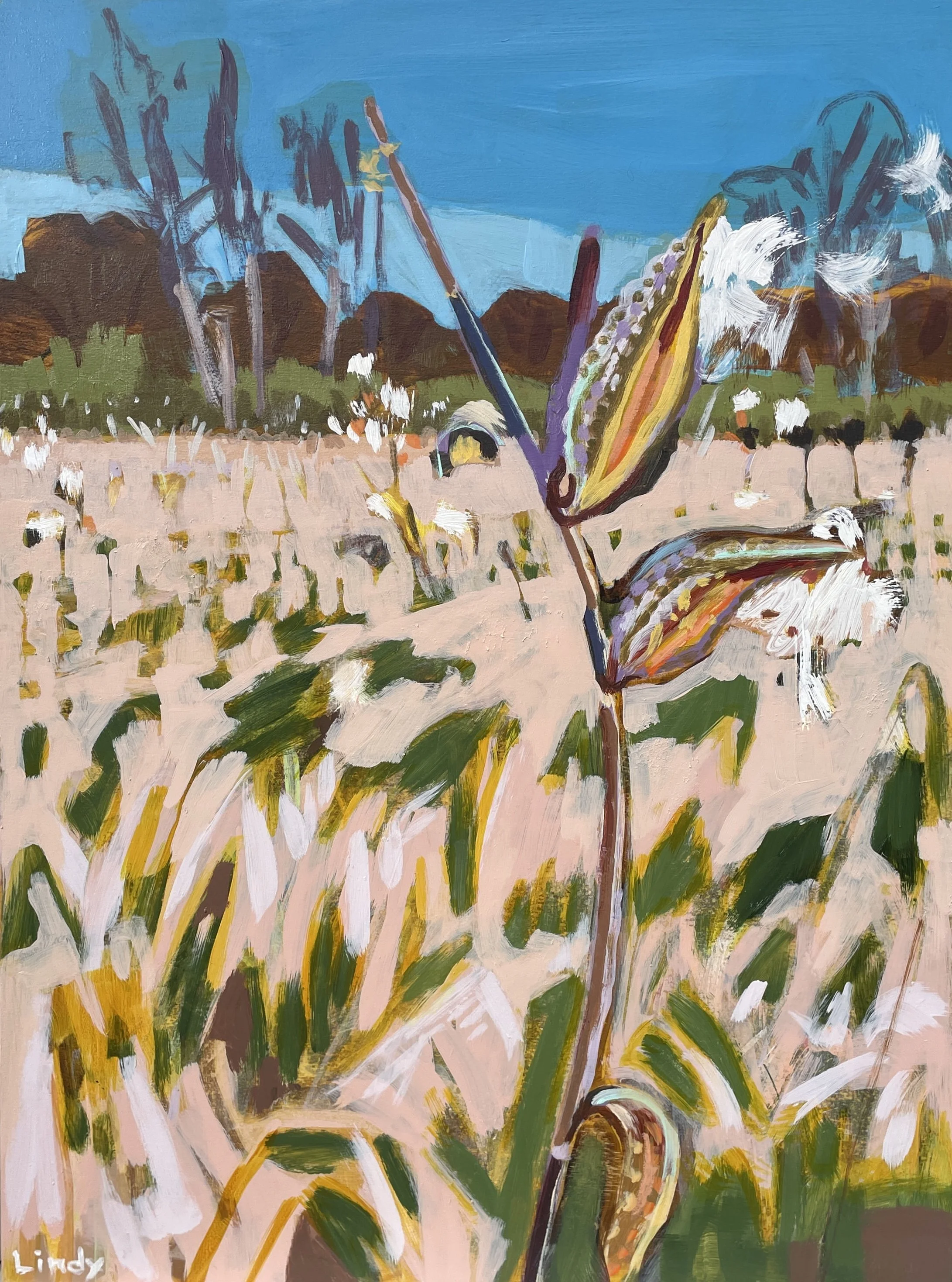 TWIN FLAMES 1 - 1/2 of diptych, 24x18x1.5, acrylic on birchbox. ($1,200 for the two).