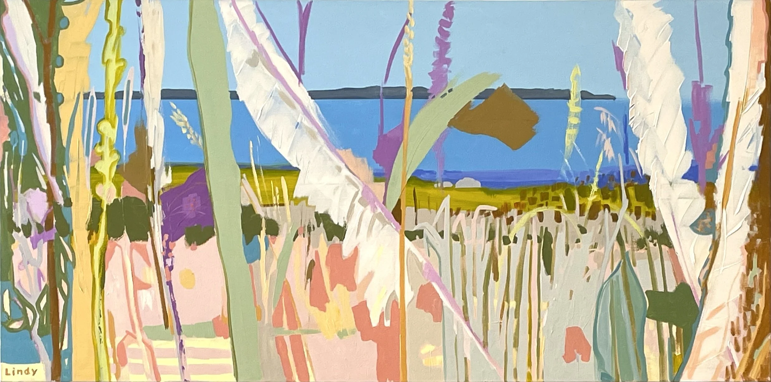 BEACH FORT - 36x72x1.25, acrylic on canvas, $3,250.