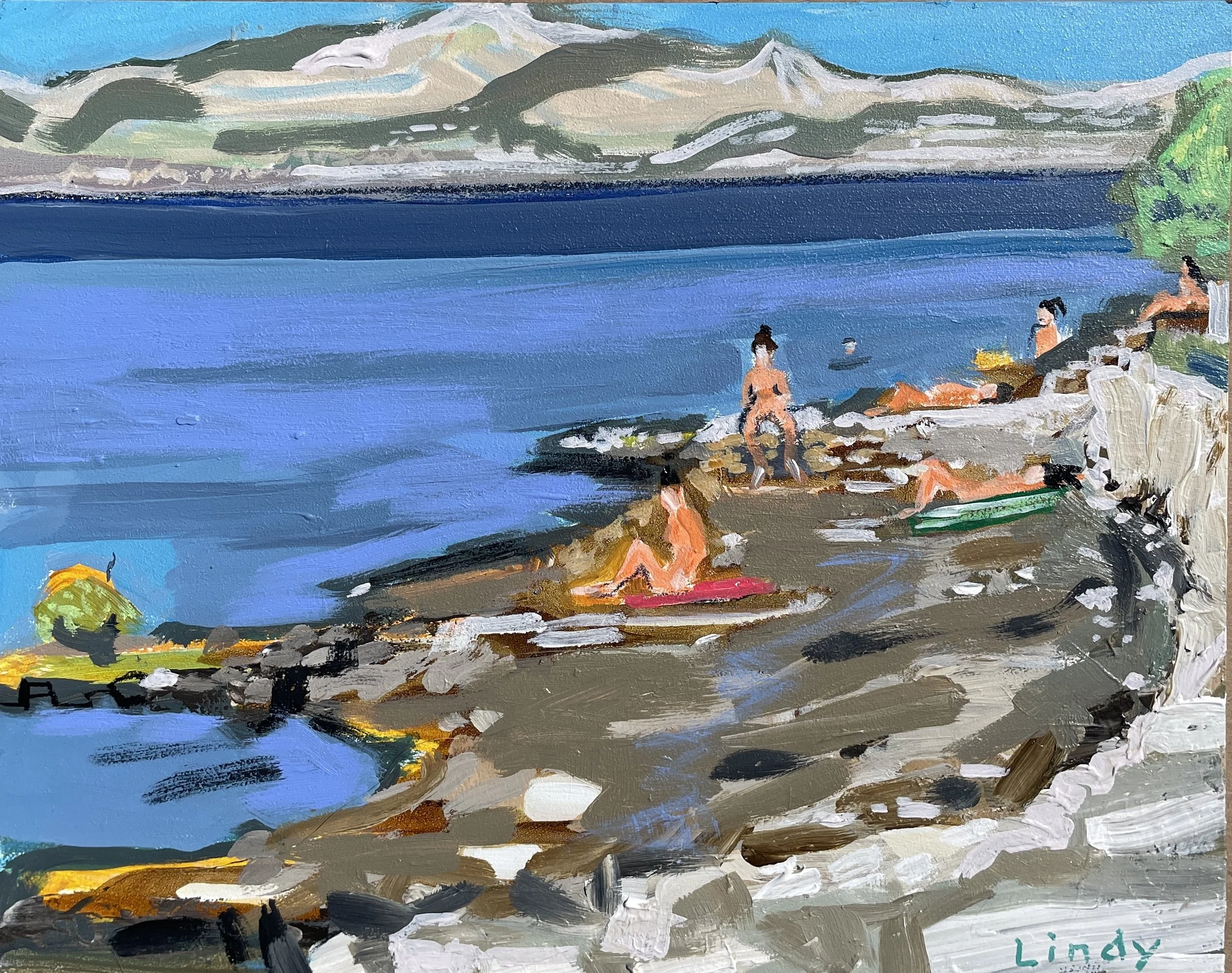 BOBOVIŠĆA SUNBATHERS- 8x10, acrylic on gesso board, $225.