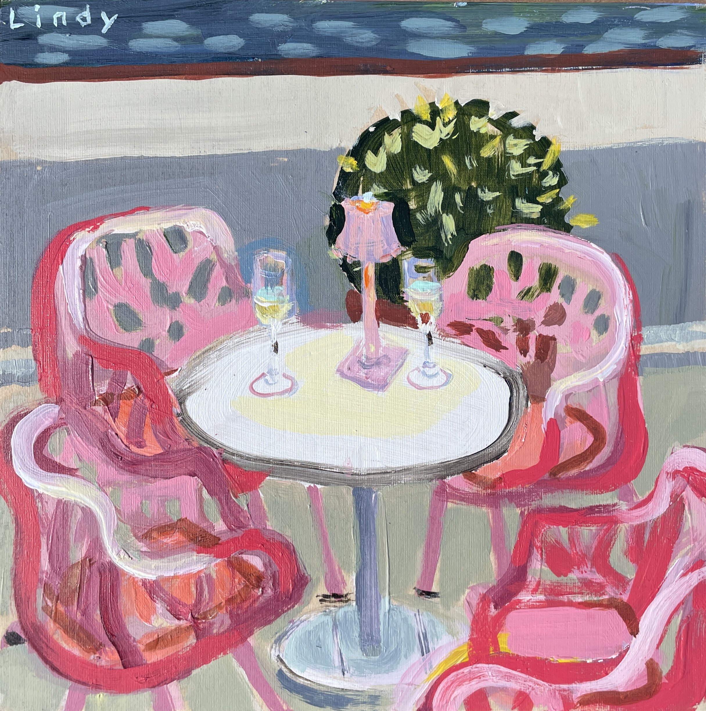 CHAMPAIGN IN SULTIVAN HARBOR-6"x6", acrylic on gesso panel, $175.