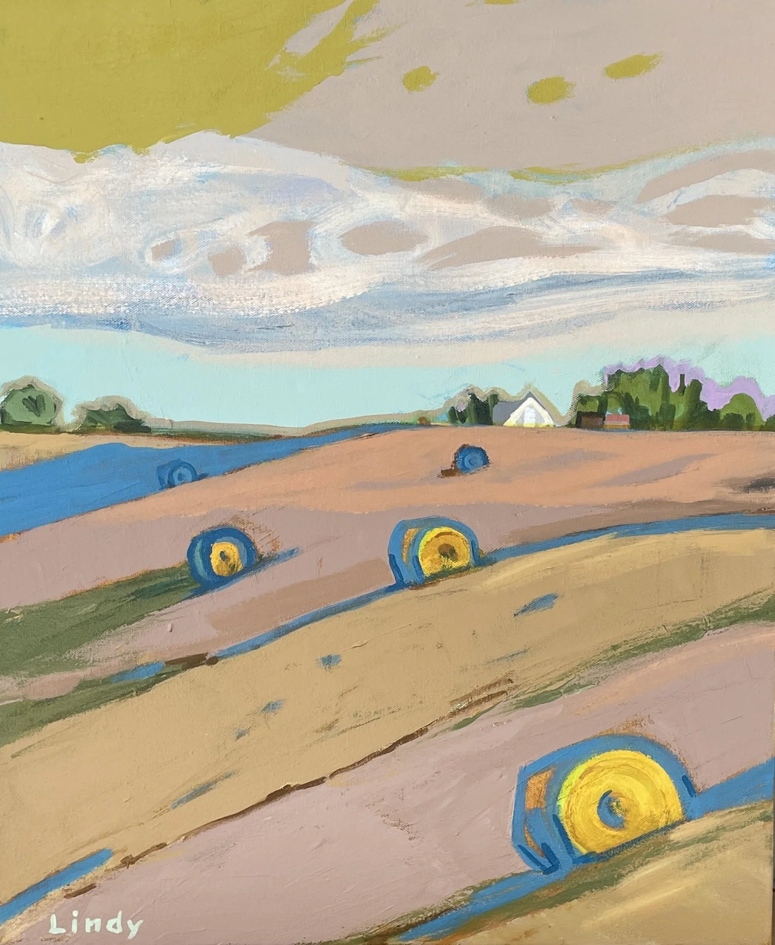 MORNING HAY BALES - 30X20X1.5, acrylic on canvas, $800.