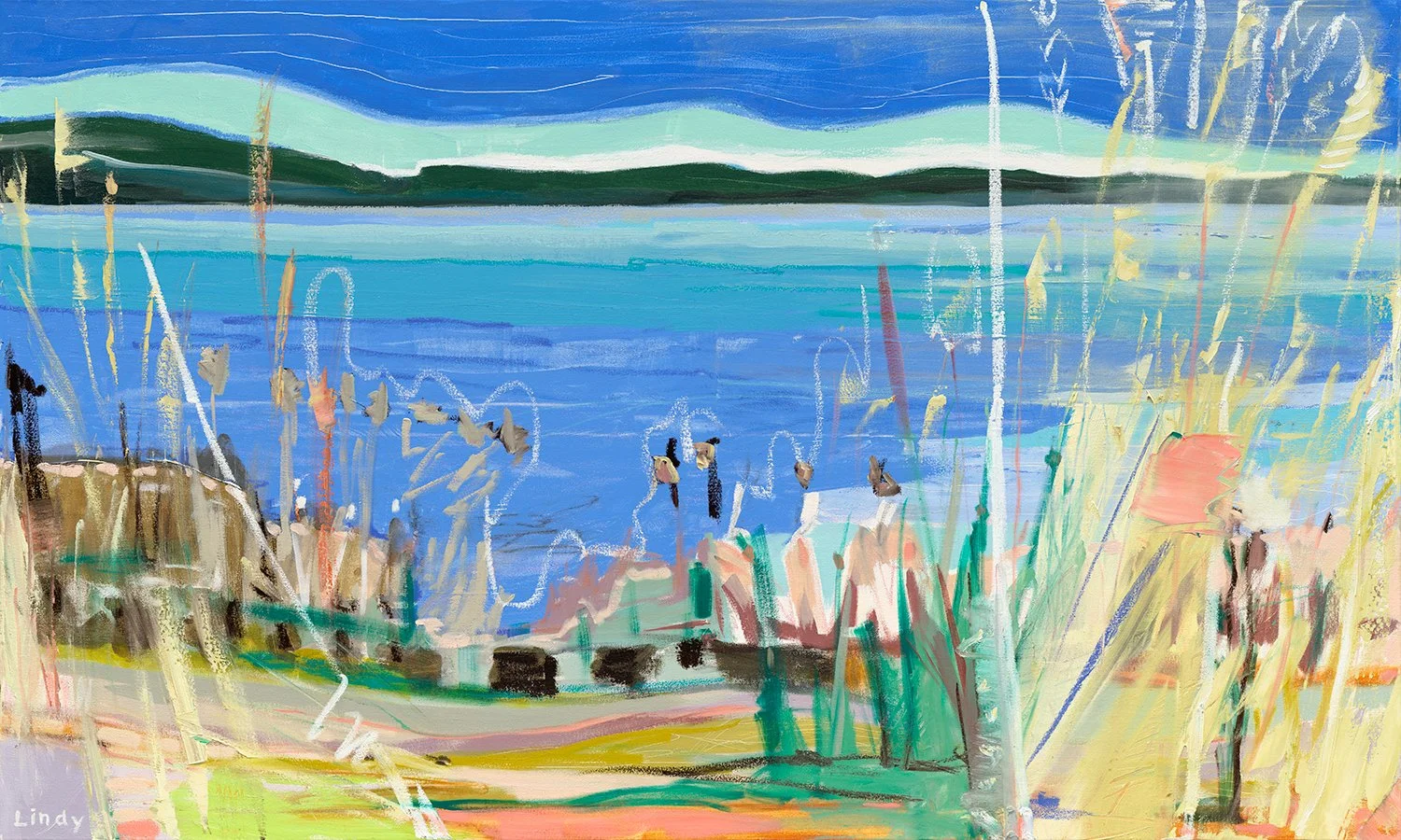 EVENING AT MAPLE BAY BEACH- 36"x60"x1.25", acrylic and oil on canvas, $3,000.