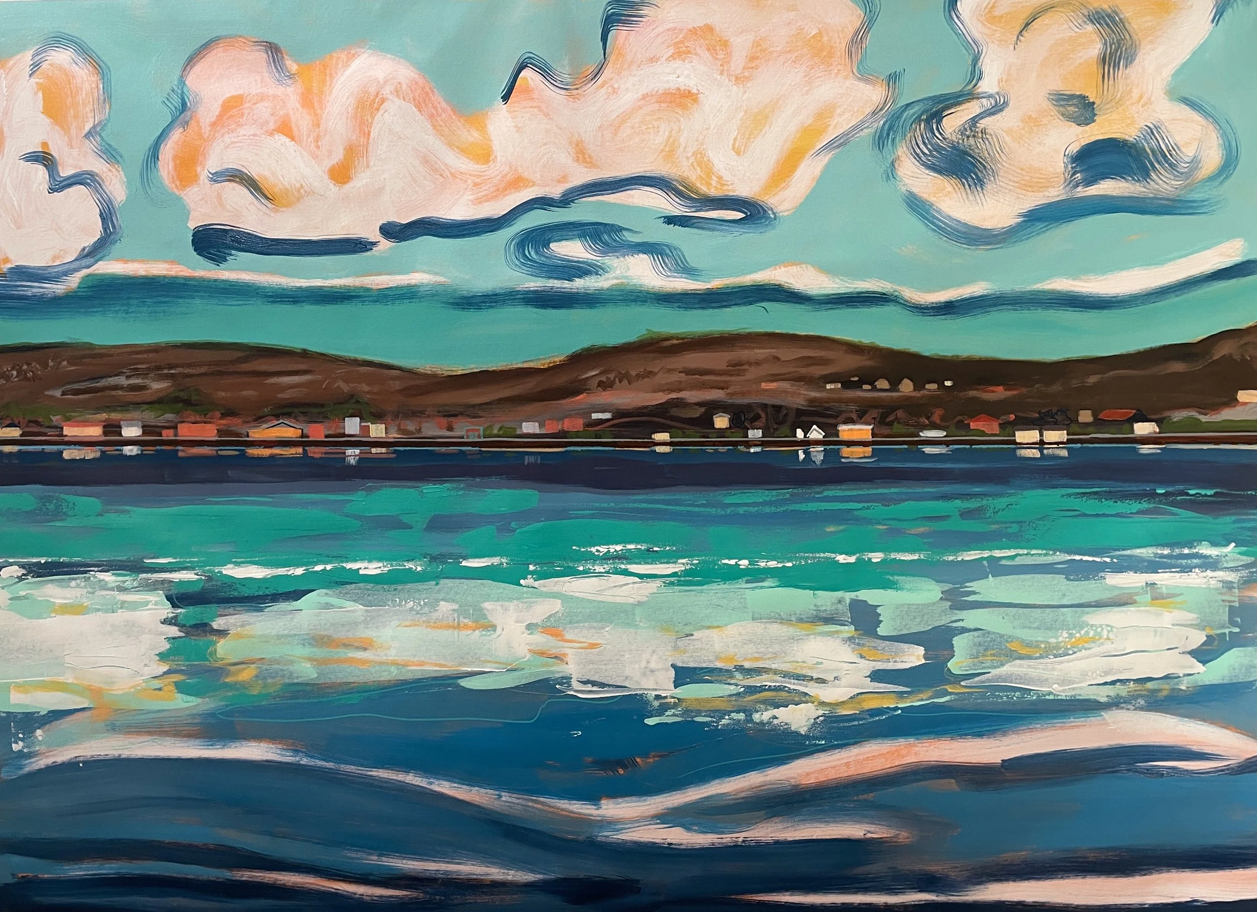 SAILING ON CLOUDS - 41x57, acrylic on unstretched canvas, $3,000.