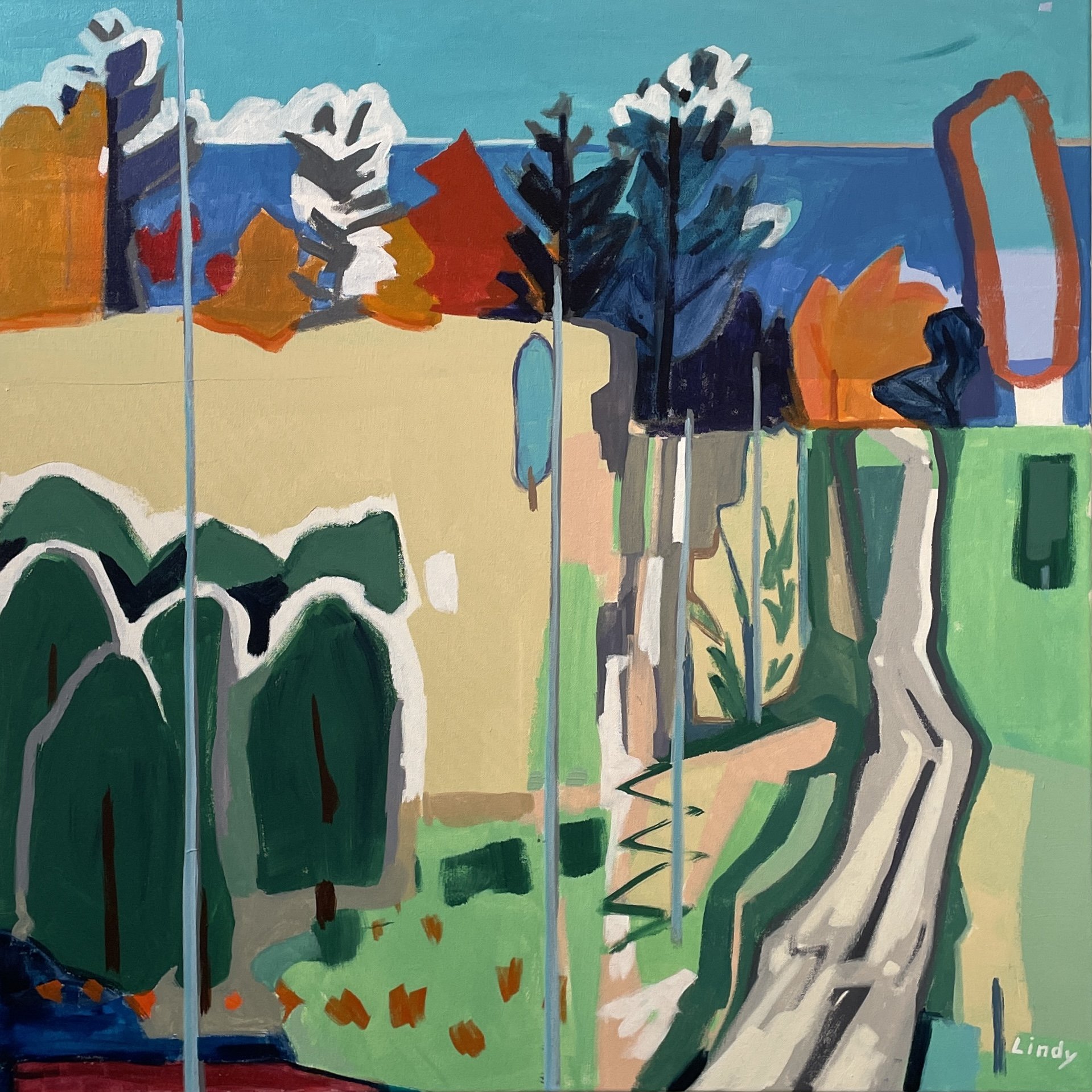 MEET ME UP NORTH - 36x36x1.5,  acrylic on canvas, $1,750.