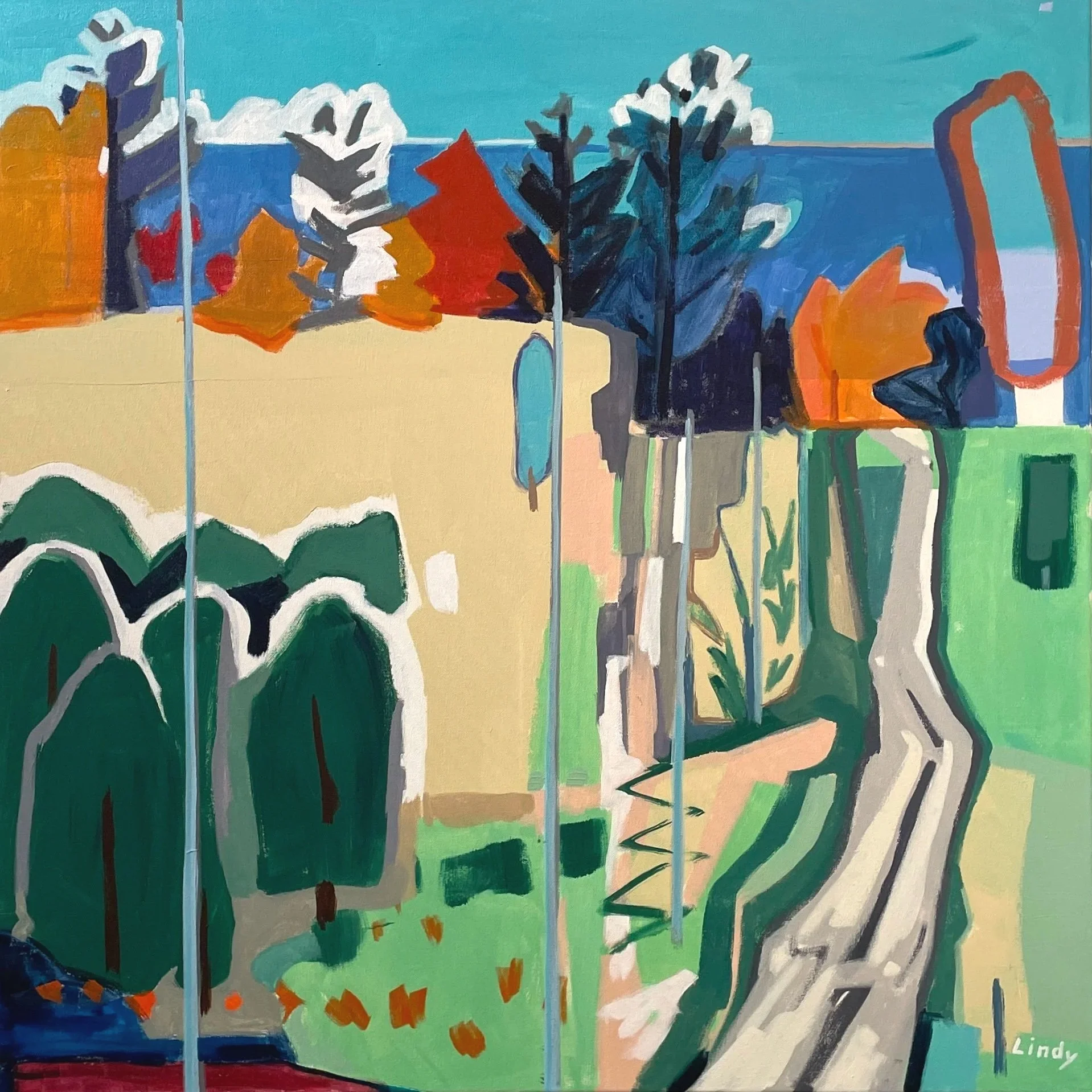 MEET ME UP NORTH - 36x36x1.5,  acrylic on canvas, $2,100..