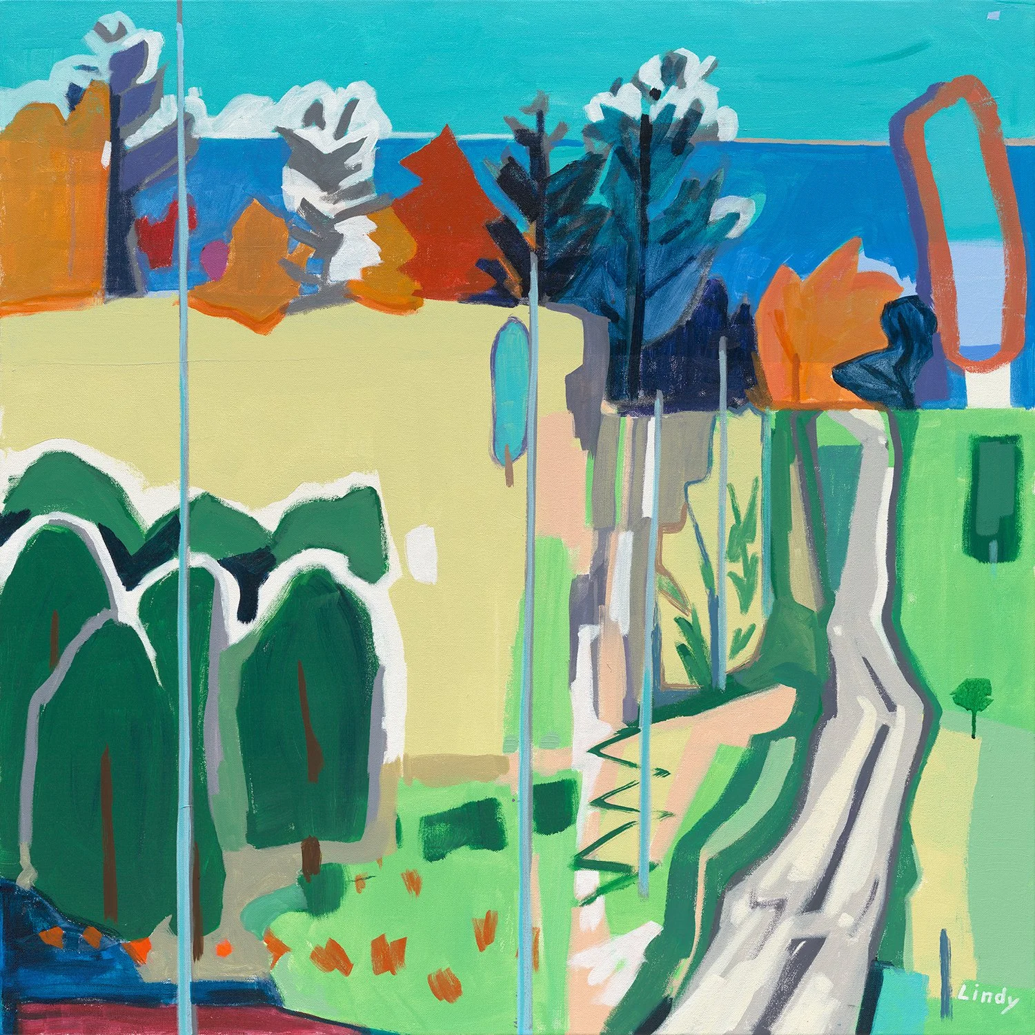 MEET ME UP NORTH - 36x36x1.5,  acrylic on canvas, $2,100..