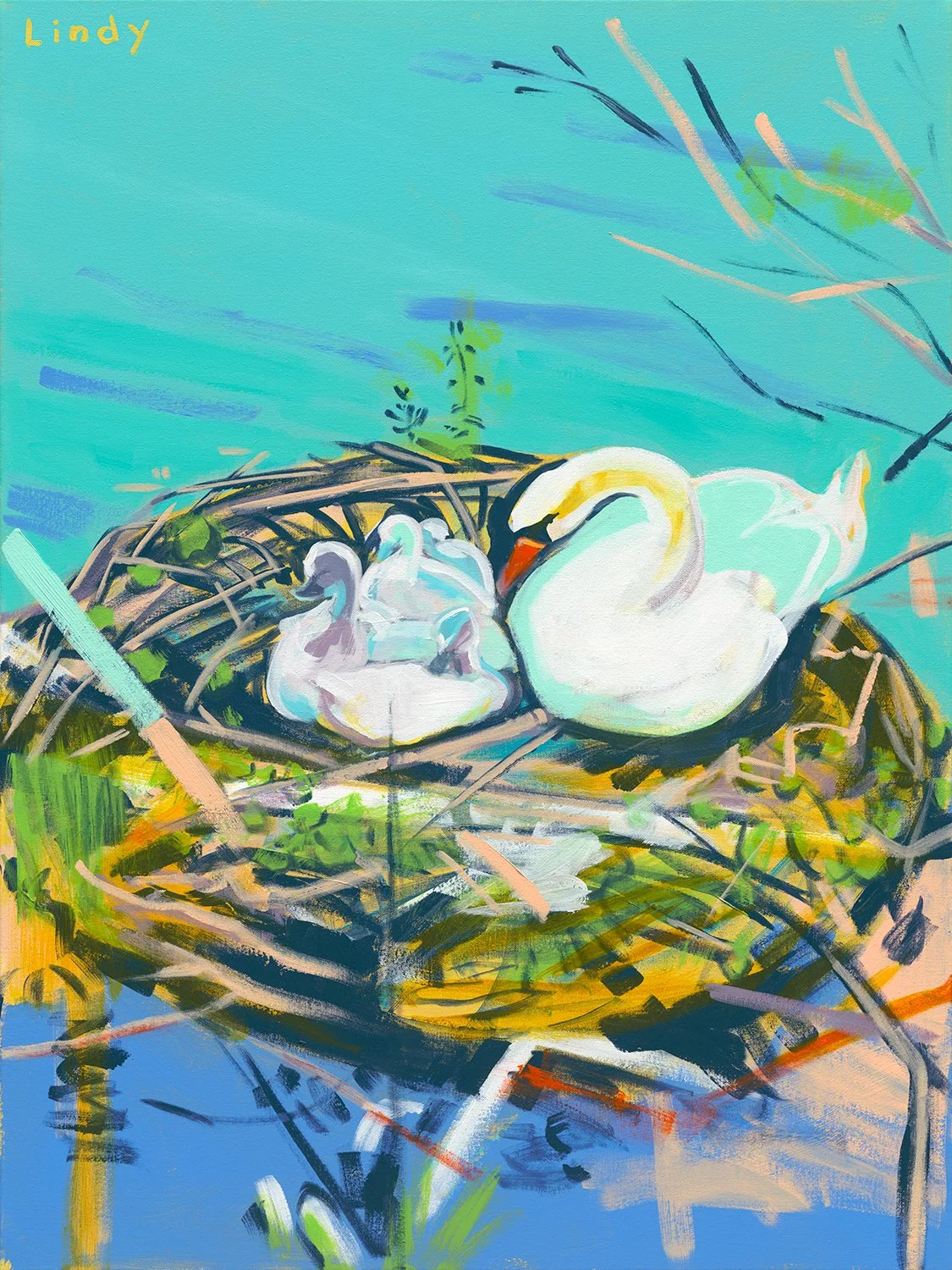BOARDMAN LAKE SWANS - 40x30x1.25, Acrylic on canvas, $1,900.