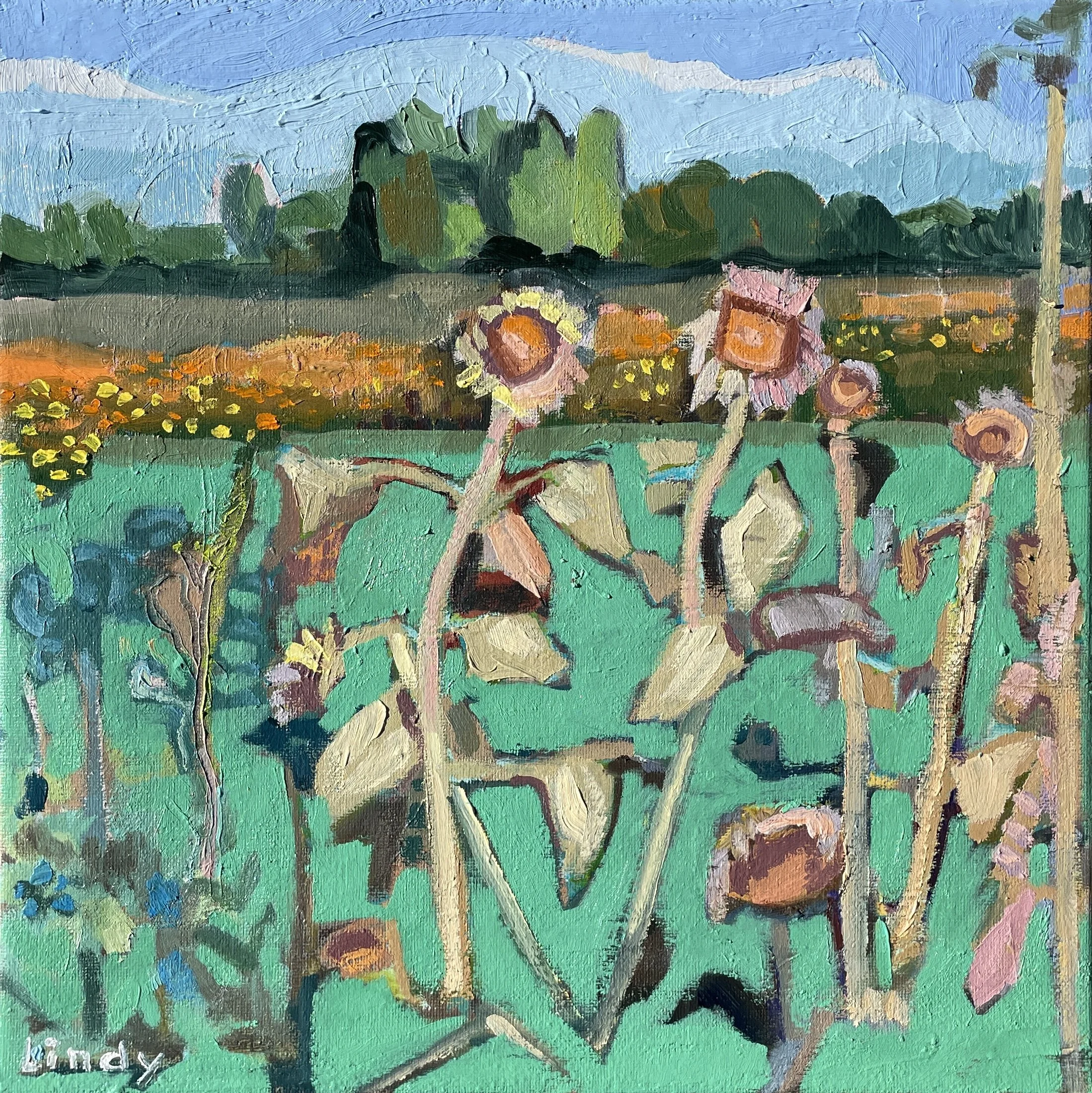 LINE DANCE-  12x12, oil on canvas, $375. F 