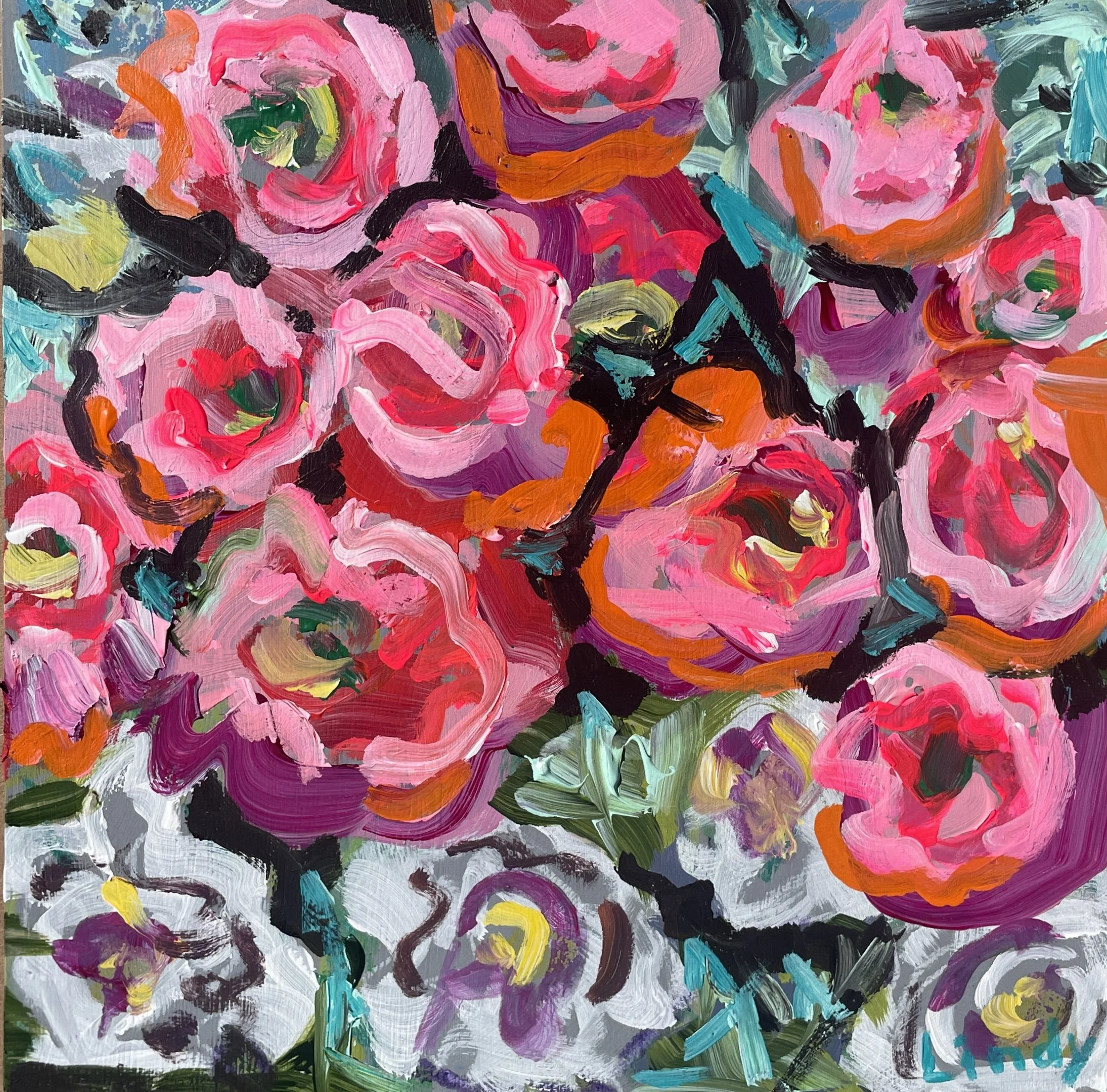 Pink Hydrangeas - 8X8X1, acrylic on birchbox, $200. 