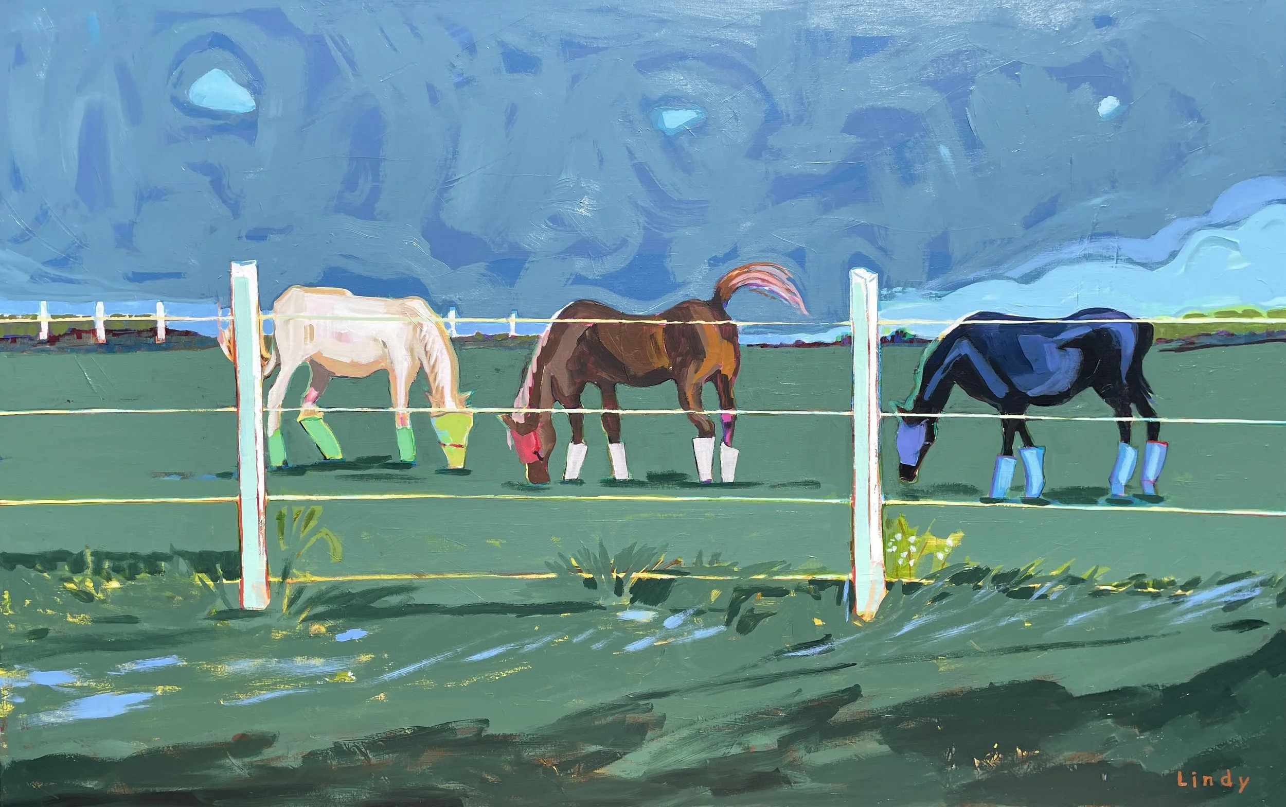 BUDDIES— 38X60x1.25, acrylic on canvas, $3,700.