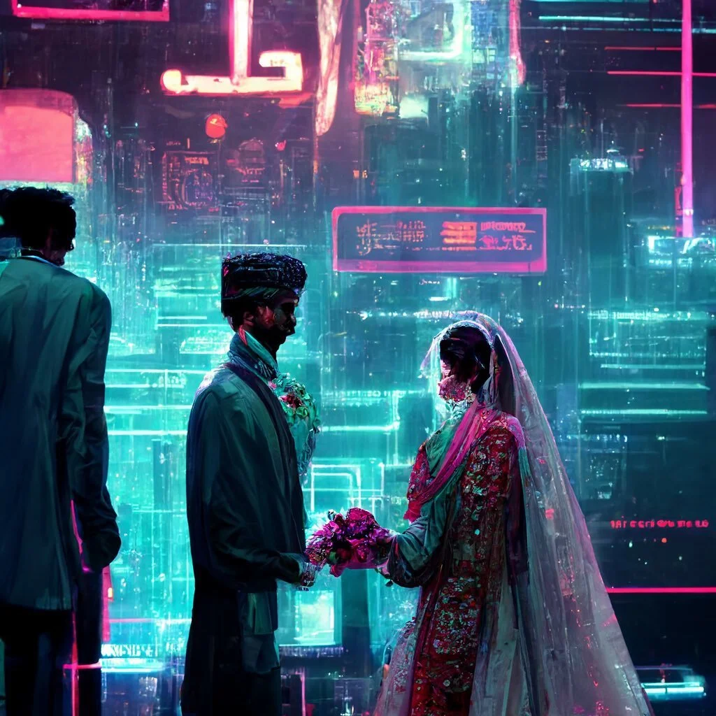 A CyberPunk Pakistani Wedding | images created using AI software (MidJourney)
.
.
I am just amazed on how AI is able paint something like this with just using keywords. It is  definitely a place for inspiration. It will be interesting to see how arti