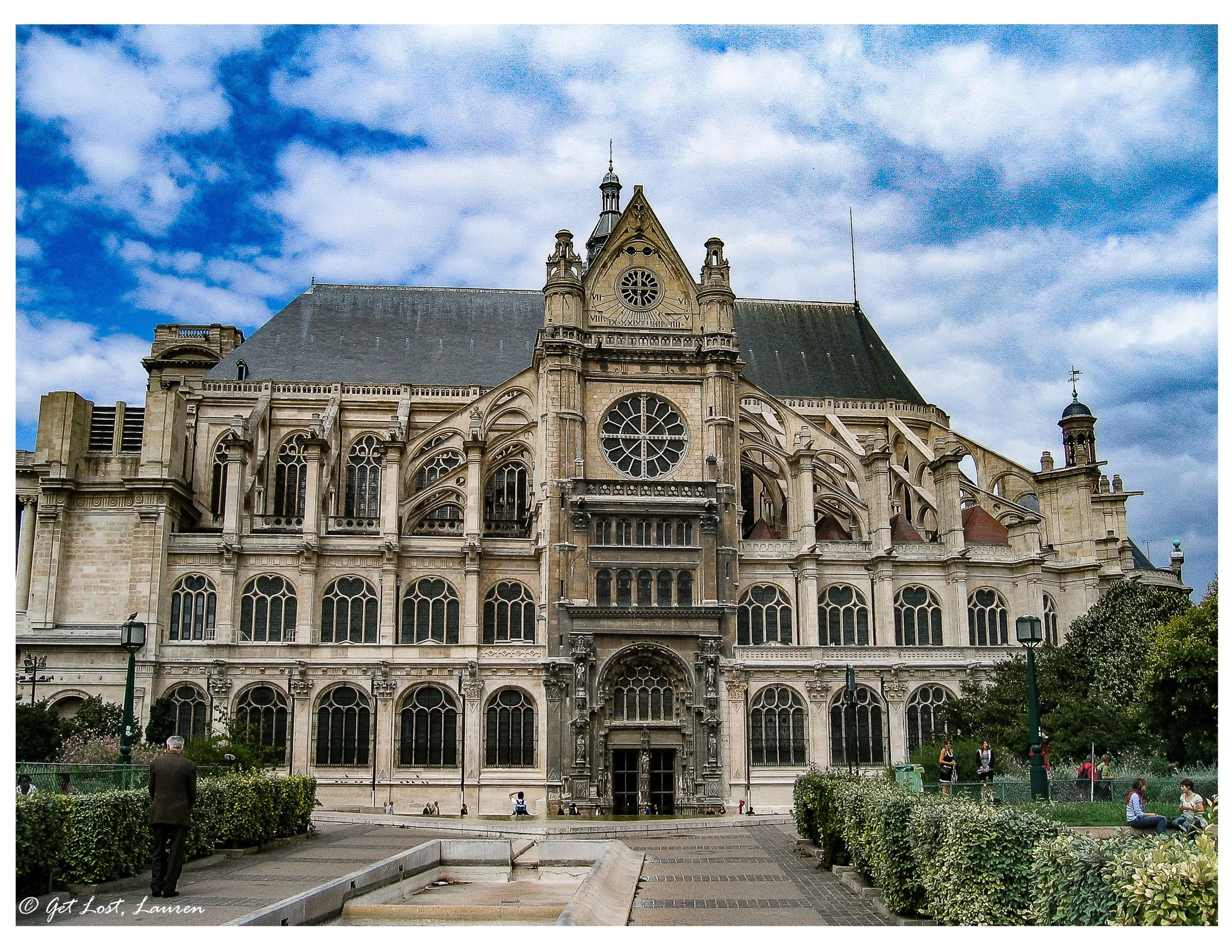 Saint-Eustache church close to the Rue Monteorgueil for shopping, eating, and people-watching.
