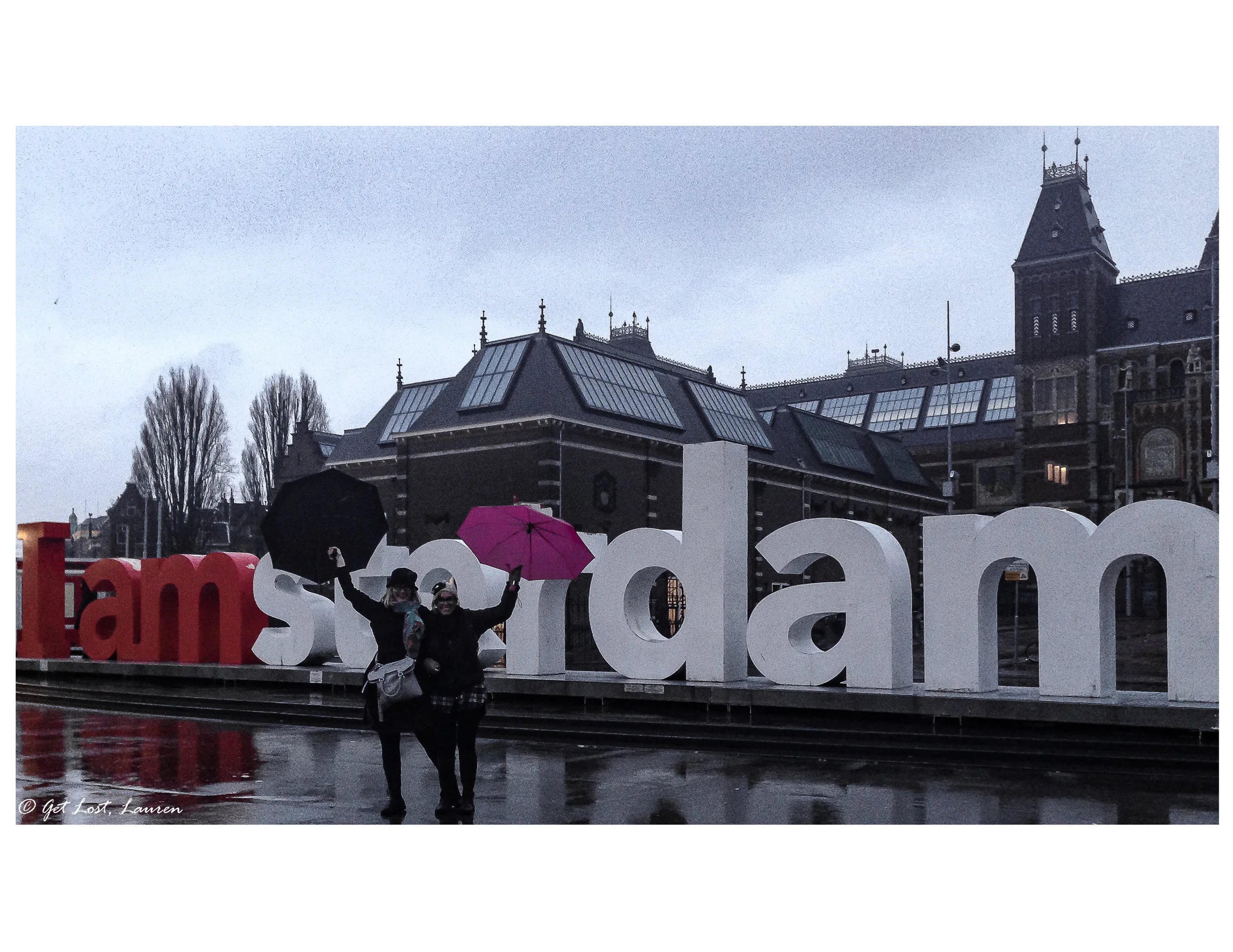 Tip: Traveling in February allows for an empty iamsterdam photo-op. Note the large cross body bag, wallet buried 3 zippered pockets in.