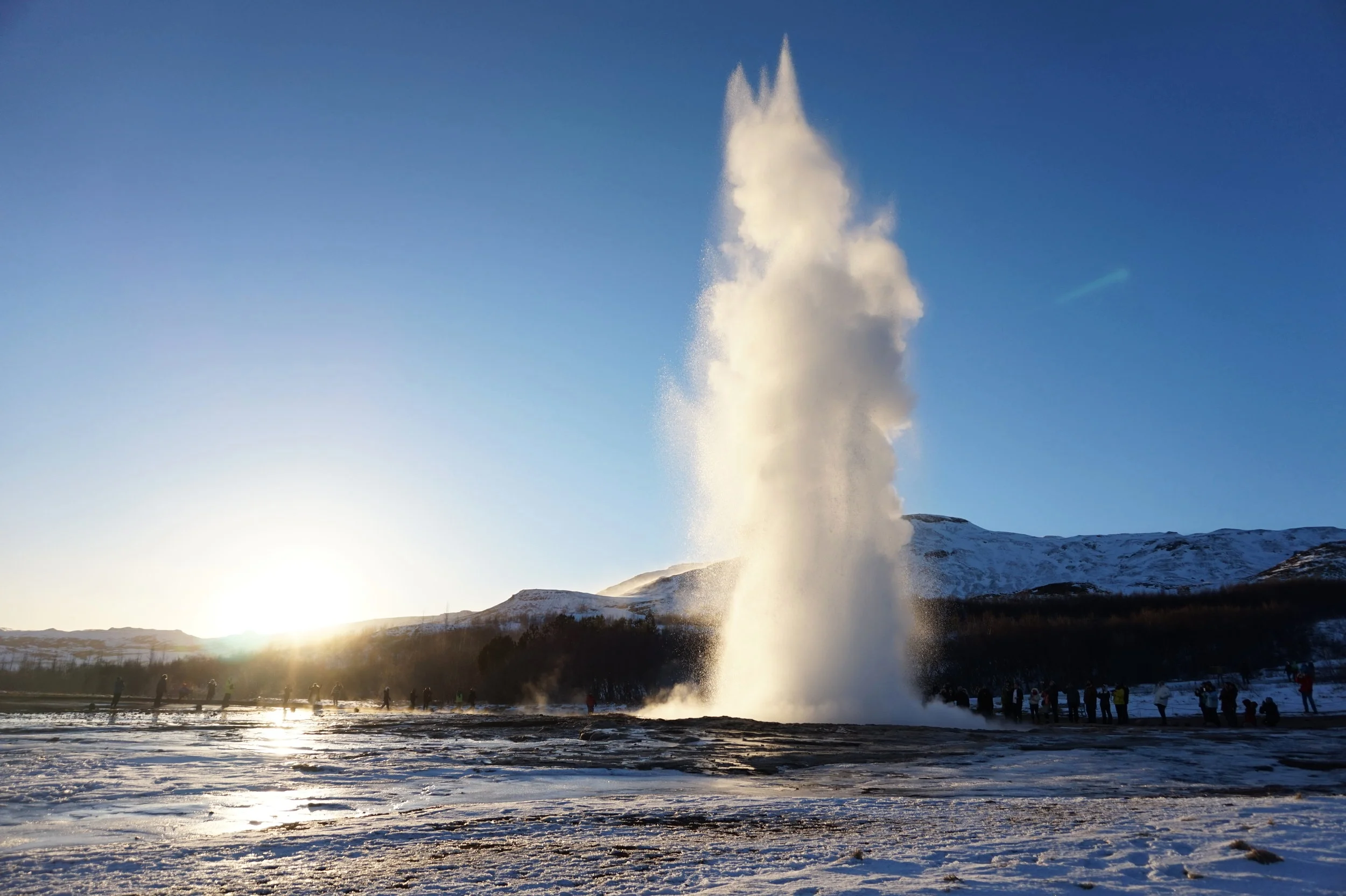 Strokkur geyser that erupts about every 10 minutes on the Golden Circle.