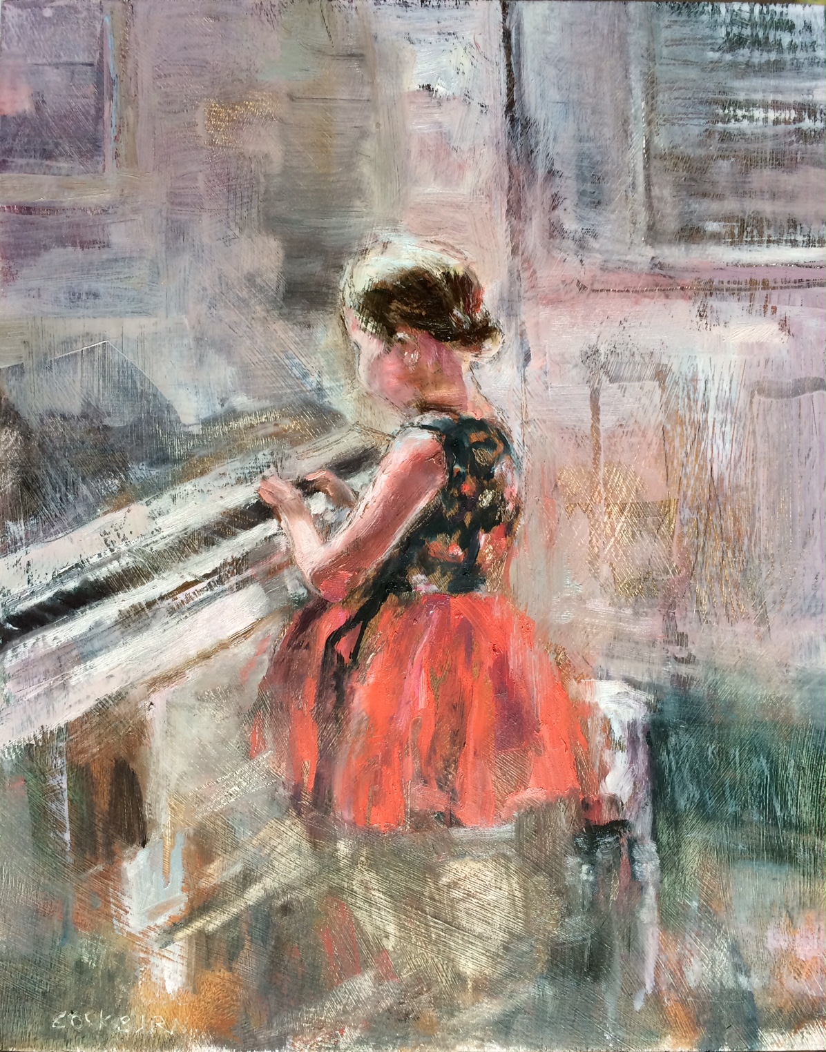 Emma at the piano, 2016, oil on panel, 15"x12" NFS