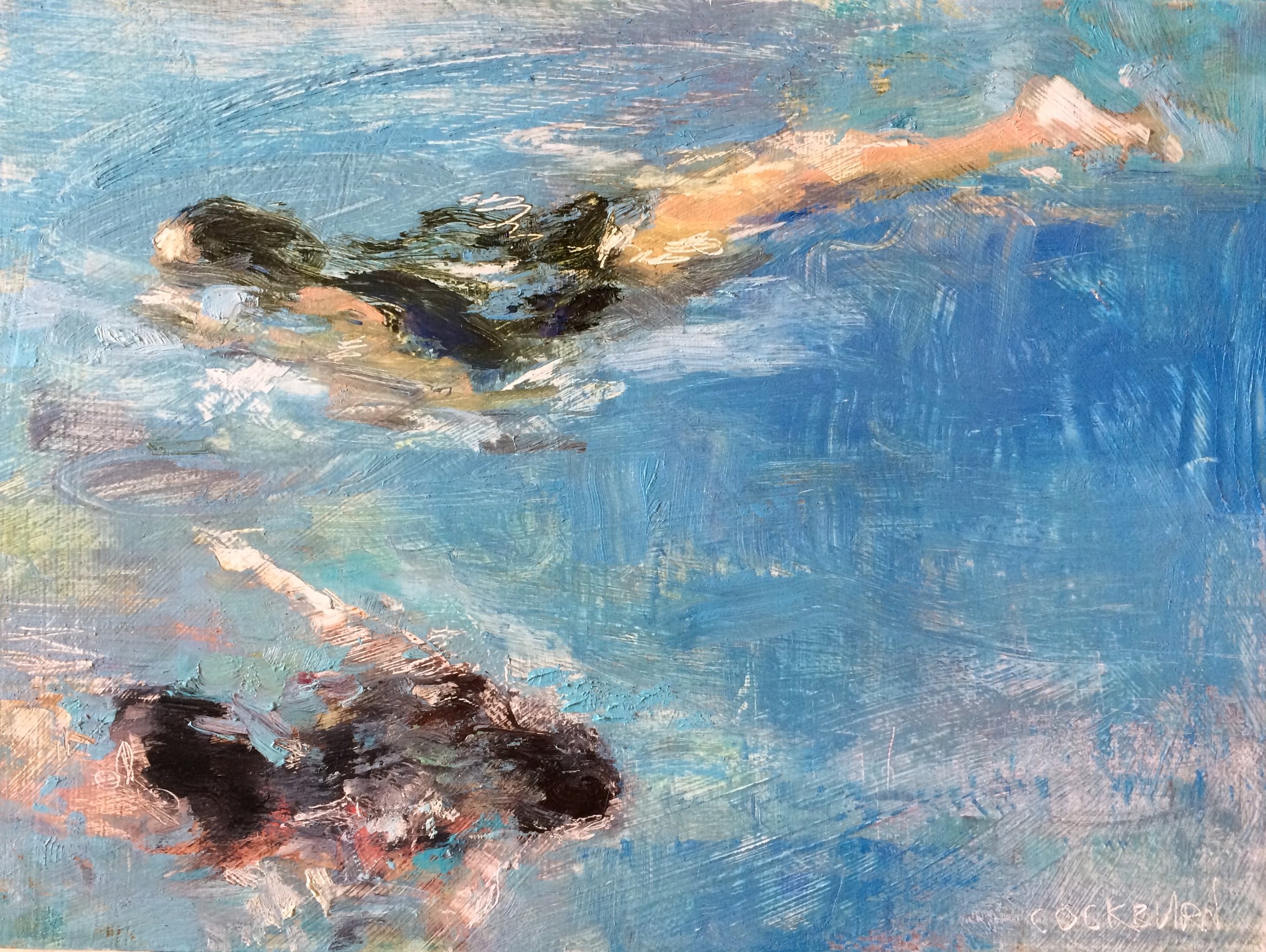 Two Swimmers, 2016, oil on panel, 8" x 10"