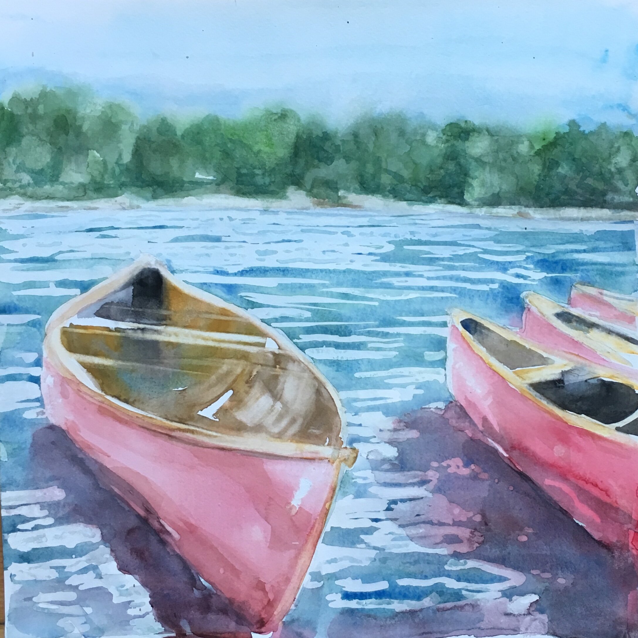 Four Canoes, w/c, 12" x 12" 🔴