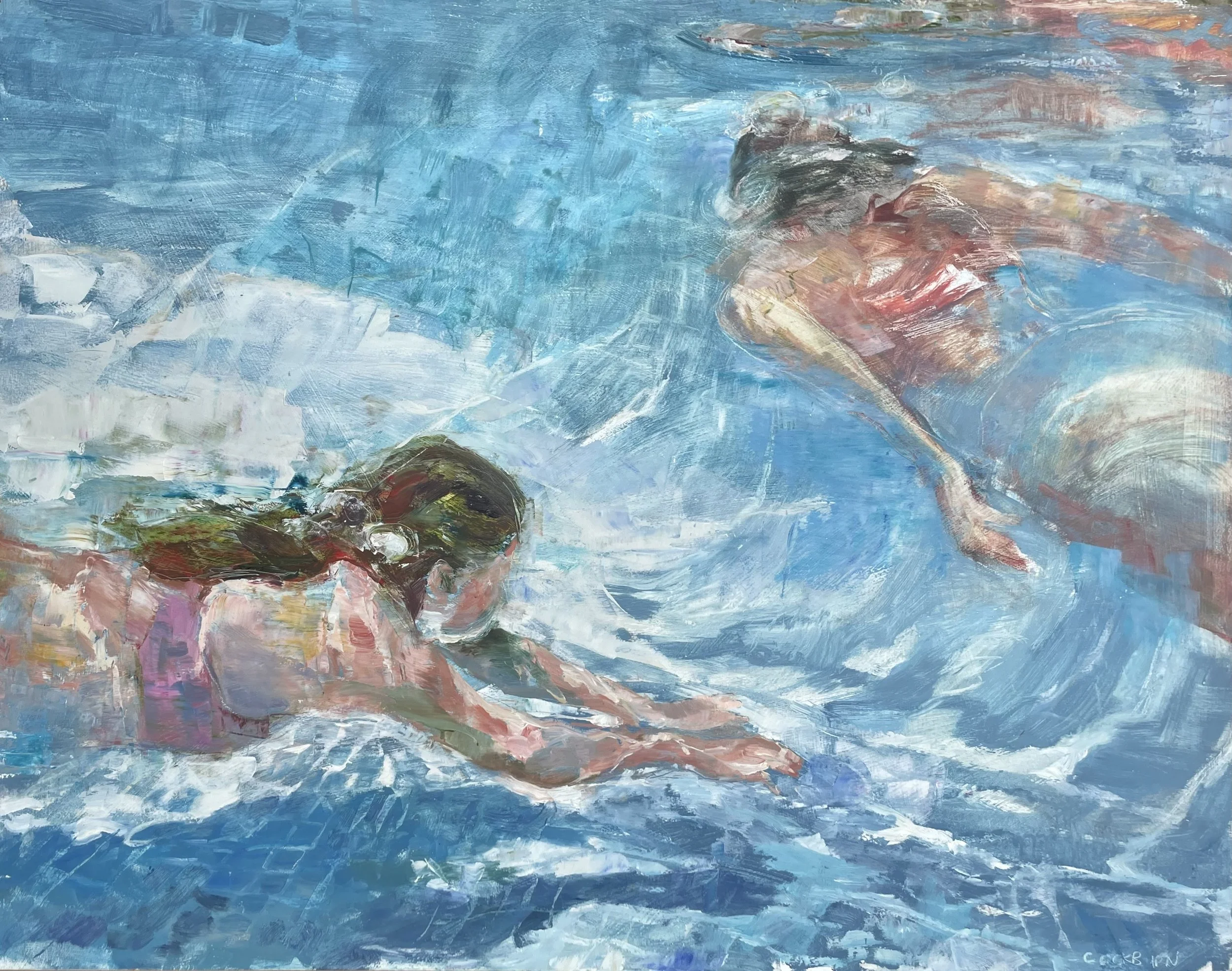 Swimming, oil on board, 24" x 30"