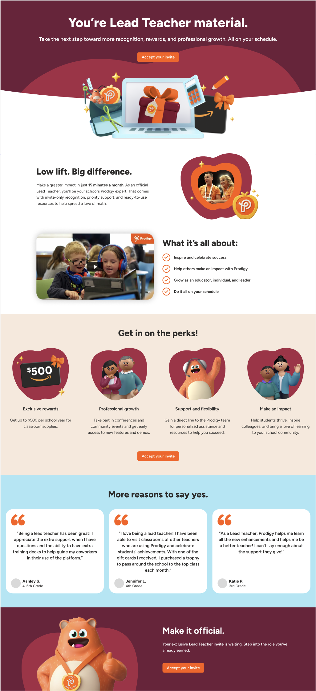 Lead Teacher Landing Page