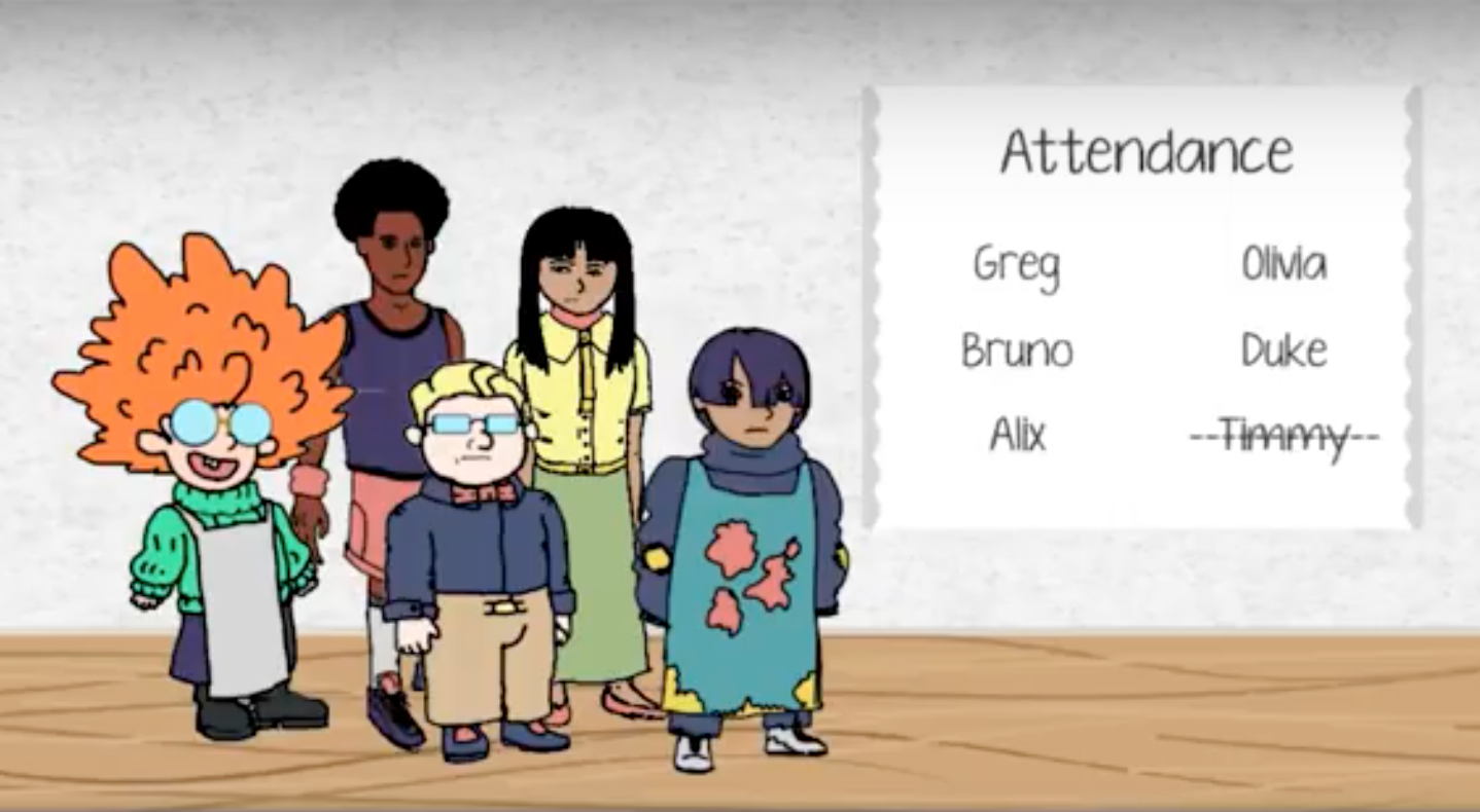 The cast in the classroom
