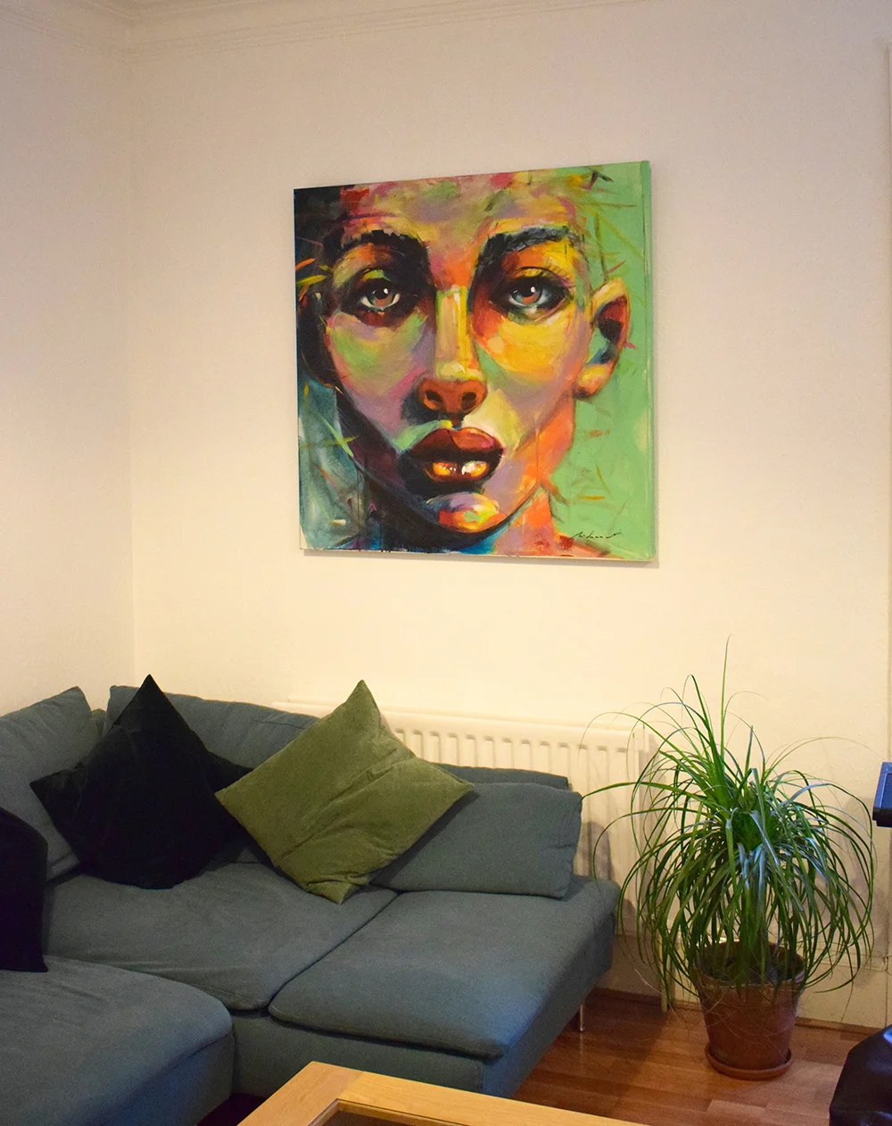 Untitled, by Milenna Saraiva , a Brazilian artist and friend who painted this portrait in one hour during the private view of my first international exhibition in Brazil. I love to tell people about this piece!