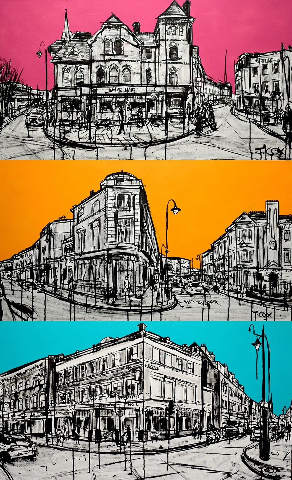 Crystal Palace Triangle Triptych | Three 55 x 100 cm canvases | Indian ink & oil on canvas | £2,000
