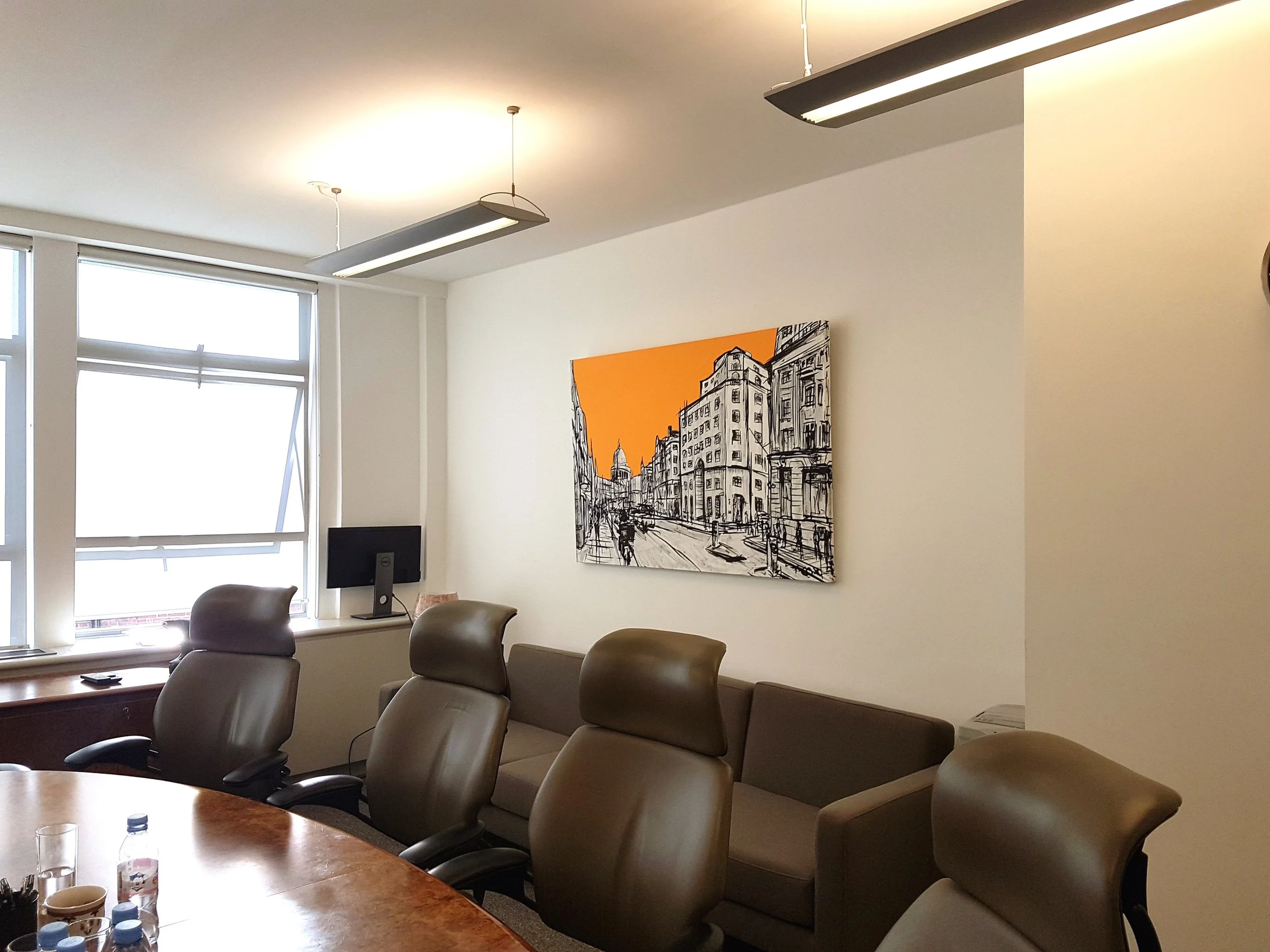 This was a corporate commission, it took two meetings to decide on the style and size of the painting.