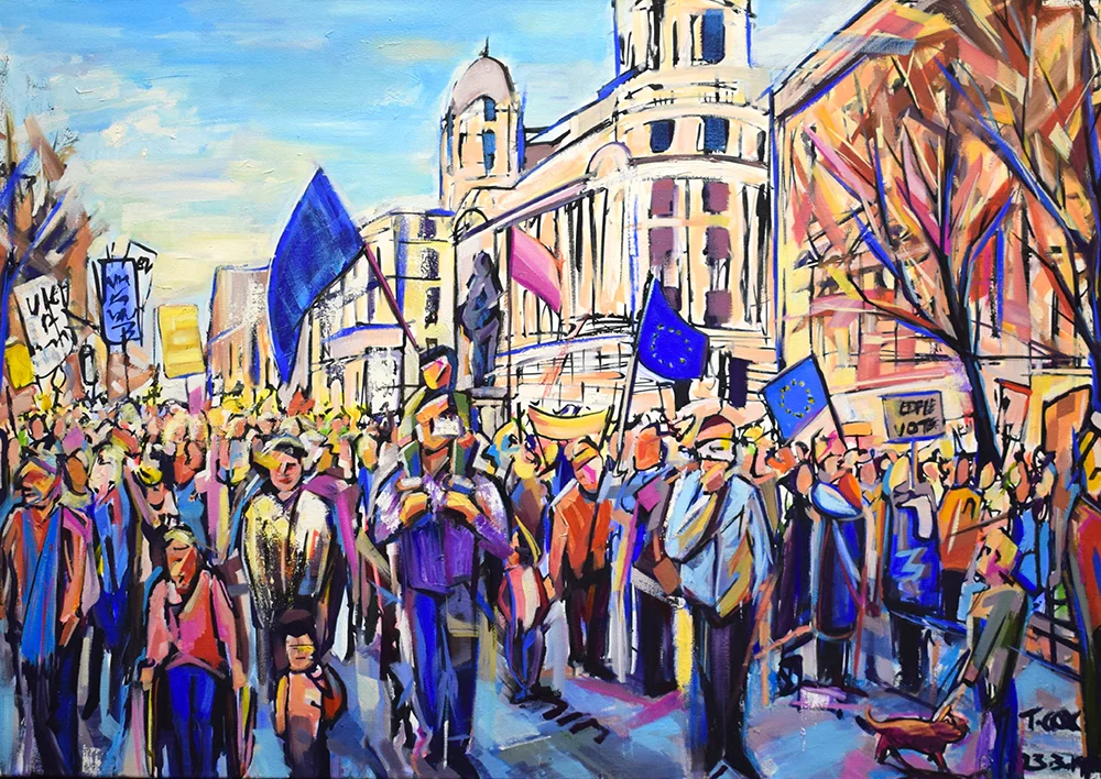 A walk on Whitehall, 2019 | Indian ink & oil on canvas | 70 x 100 cm | POA