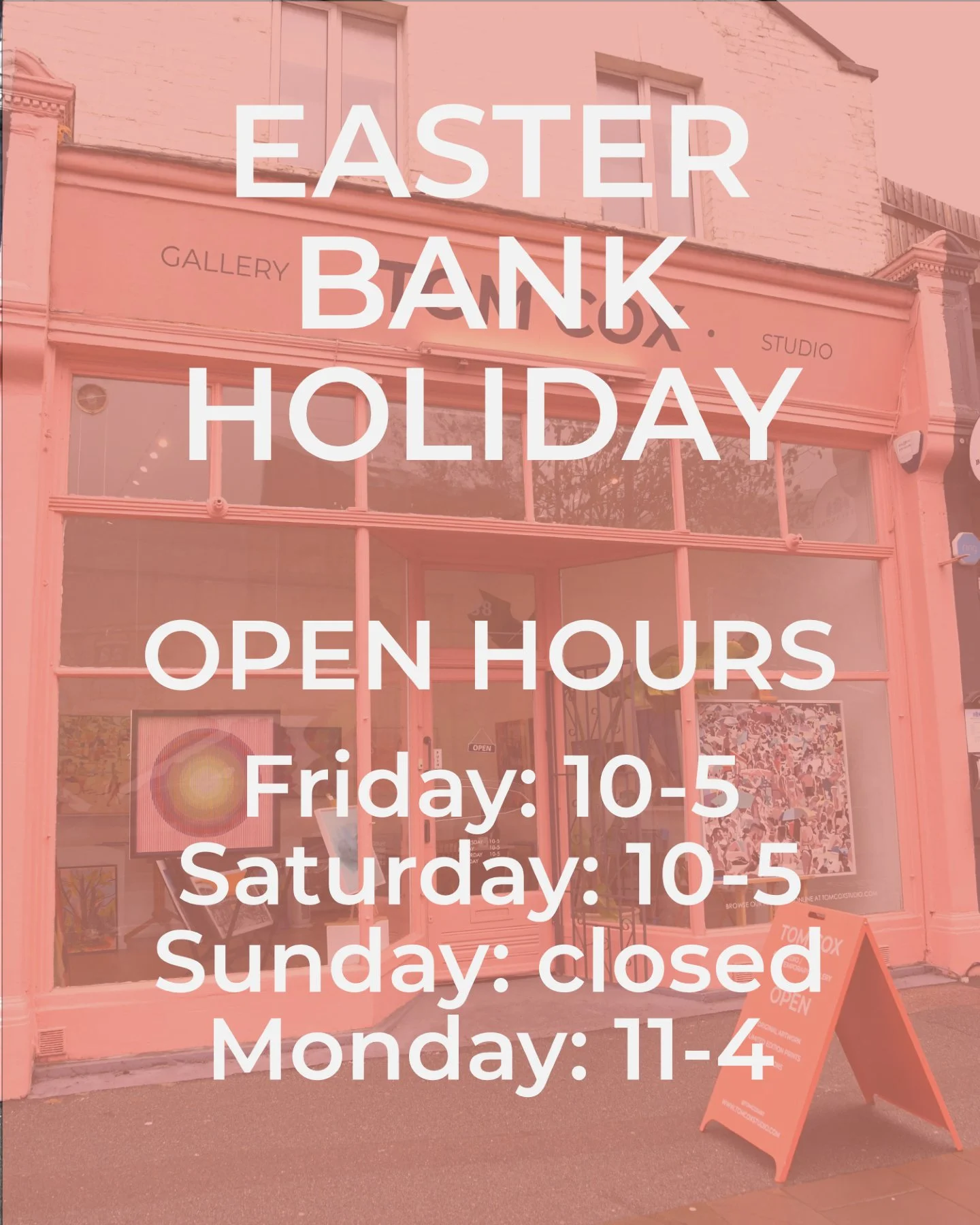 Just a quick reminder about our opening times this Easter Bank Holiday!
Friday: 10-5
Saturday: 10-5
Sunday: closed 
Monday: 11-4

Pop down and see us!

📍Tom Cox Gallery 
38 Church Road, SE19 2ET

#artgallery  #crystalpalace  #londonartgallery  #arti
