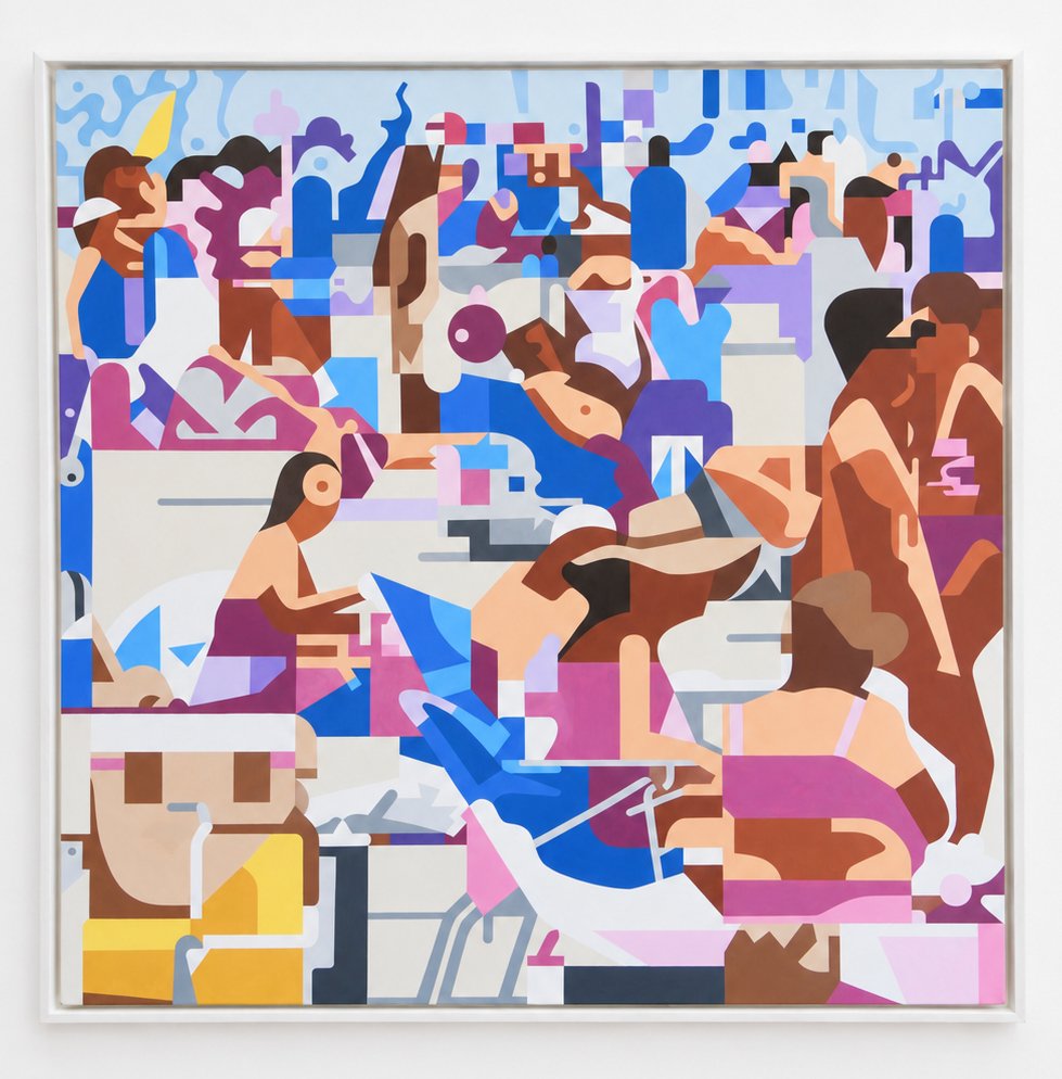 Framed Geometric Beach Crowd Painting.jpg