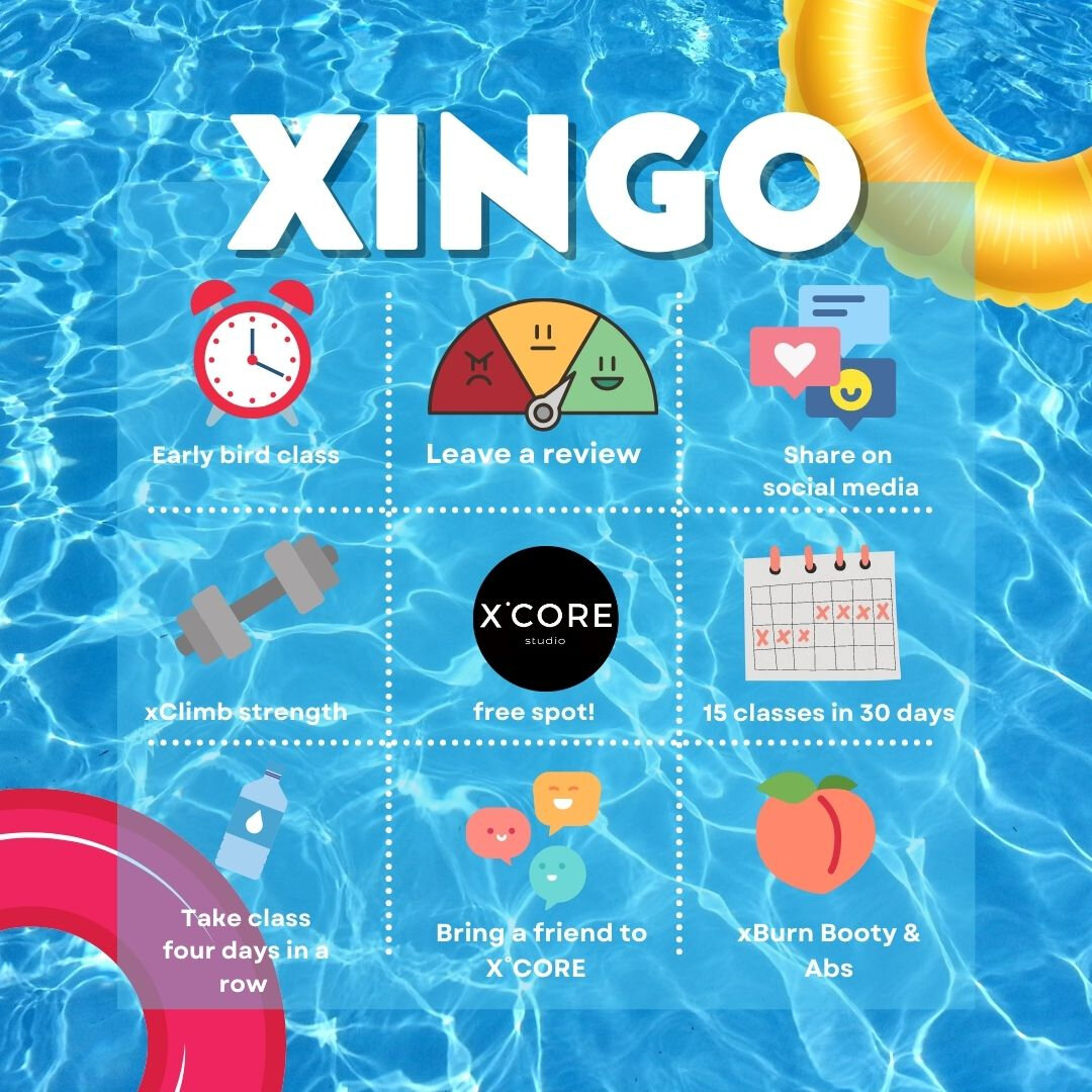 🚨 XINGO Alert! 🚨​​​​​​​​​
Summer is heating up and we've got a fun new workout challenge to keep you cool and motivated! It's time for XINGO, the Bingo-inspired fitness challenge that will have you sweating and smiling all month long.

Here's how i