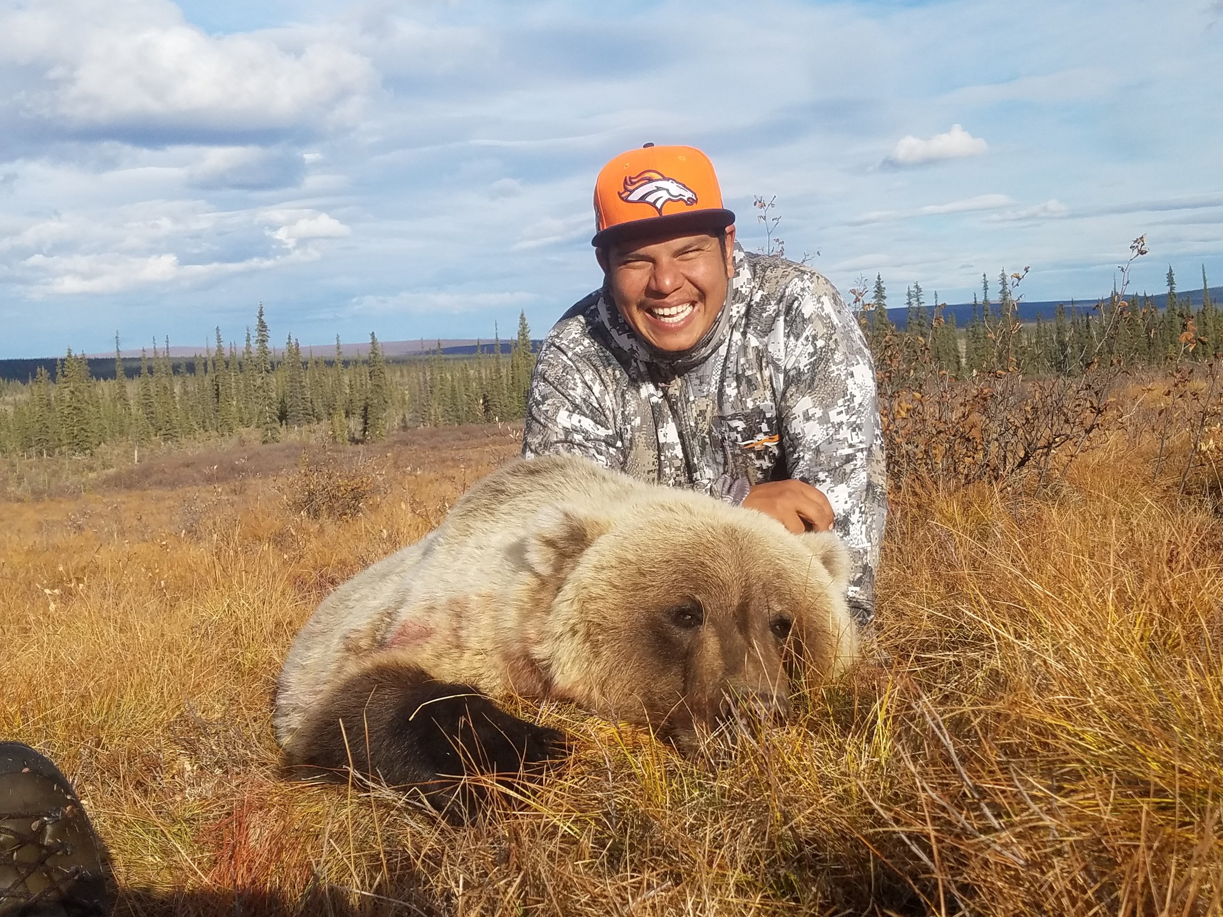 Kai with his beautiful blonde grizzly bear