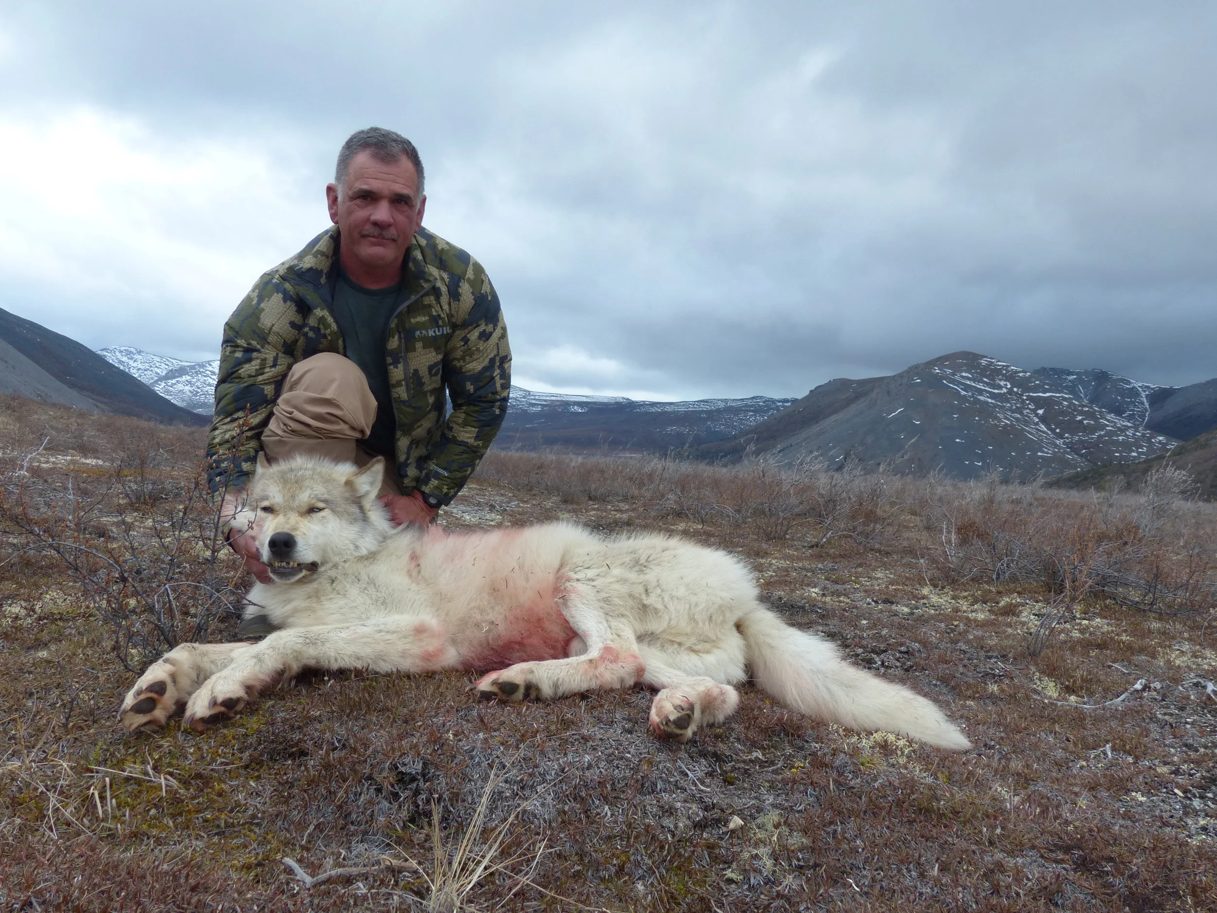 Hunter Guy Miner with his beautiful white Arctic wolf - Spring 2017
