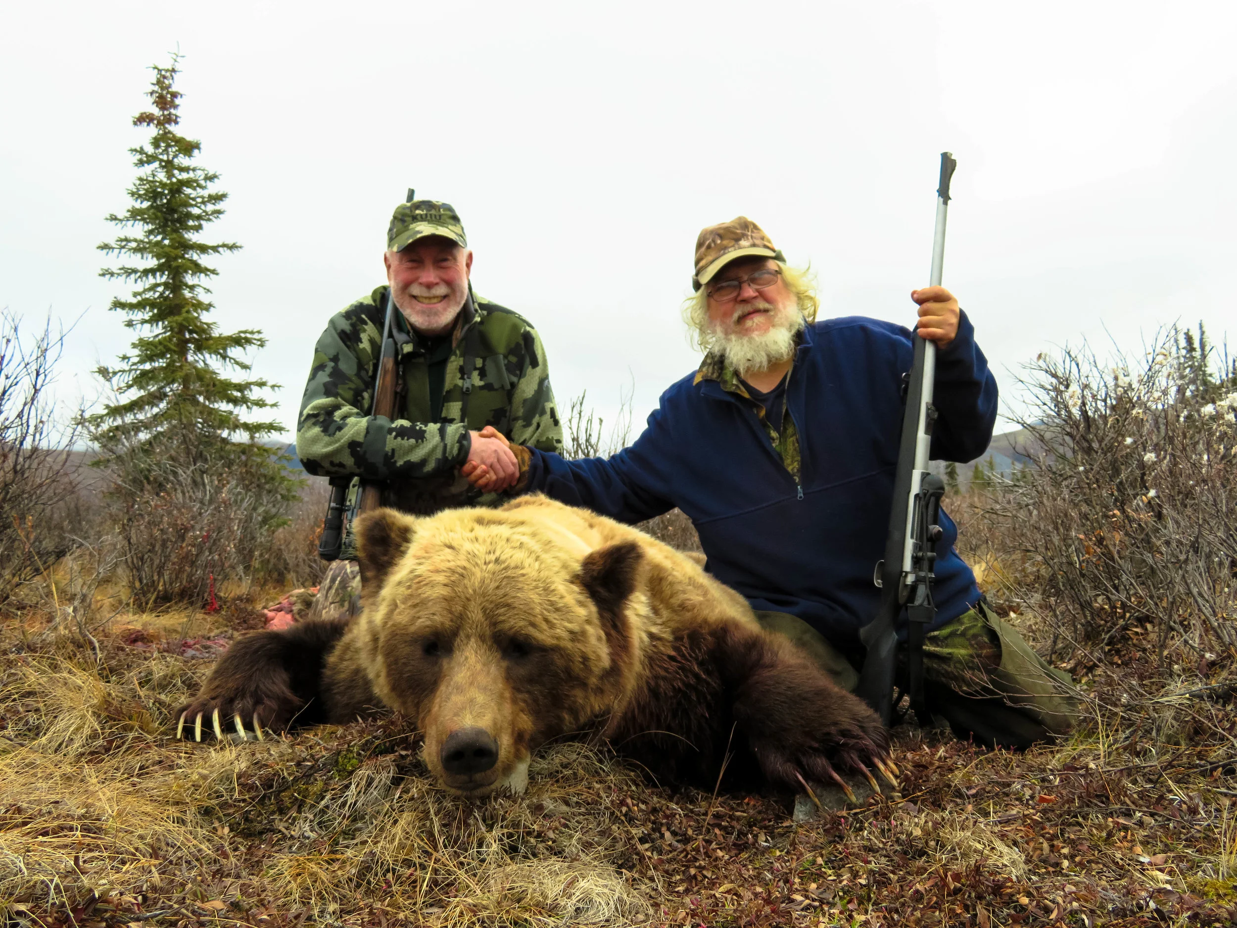 Hunter Randy with Mark, his guide, and Randy's grizzly; Fall 2018