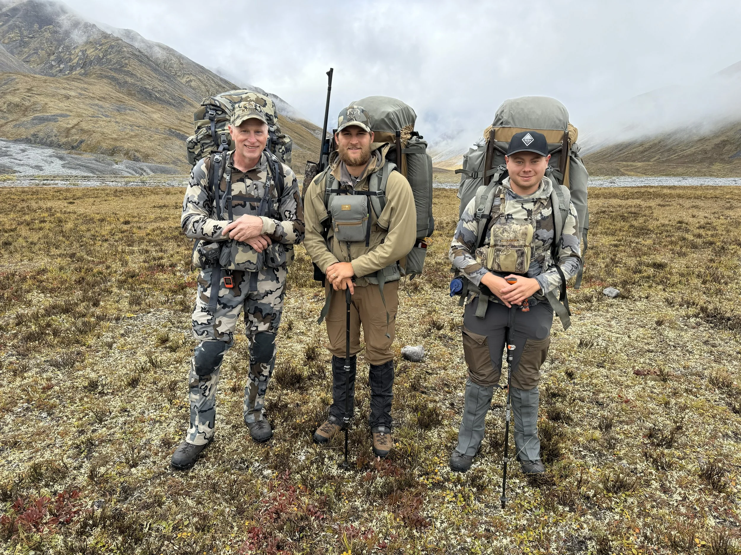 John L. (l) with guide Luke R. (c) and packer Ryan M. (r) on a sheep hunt