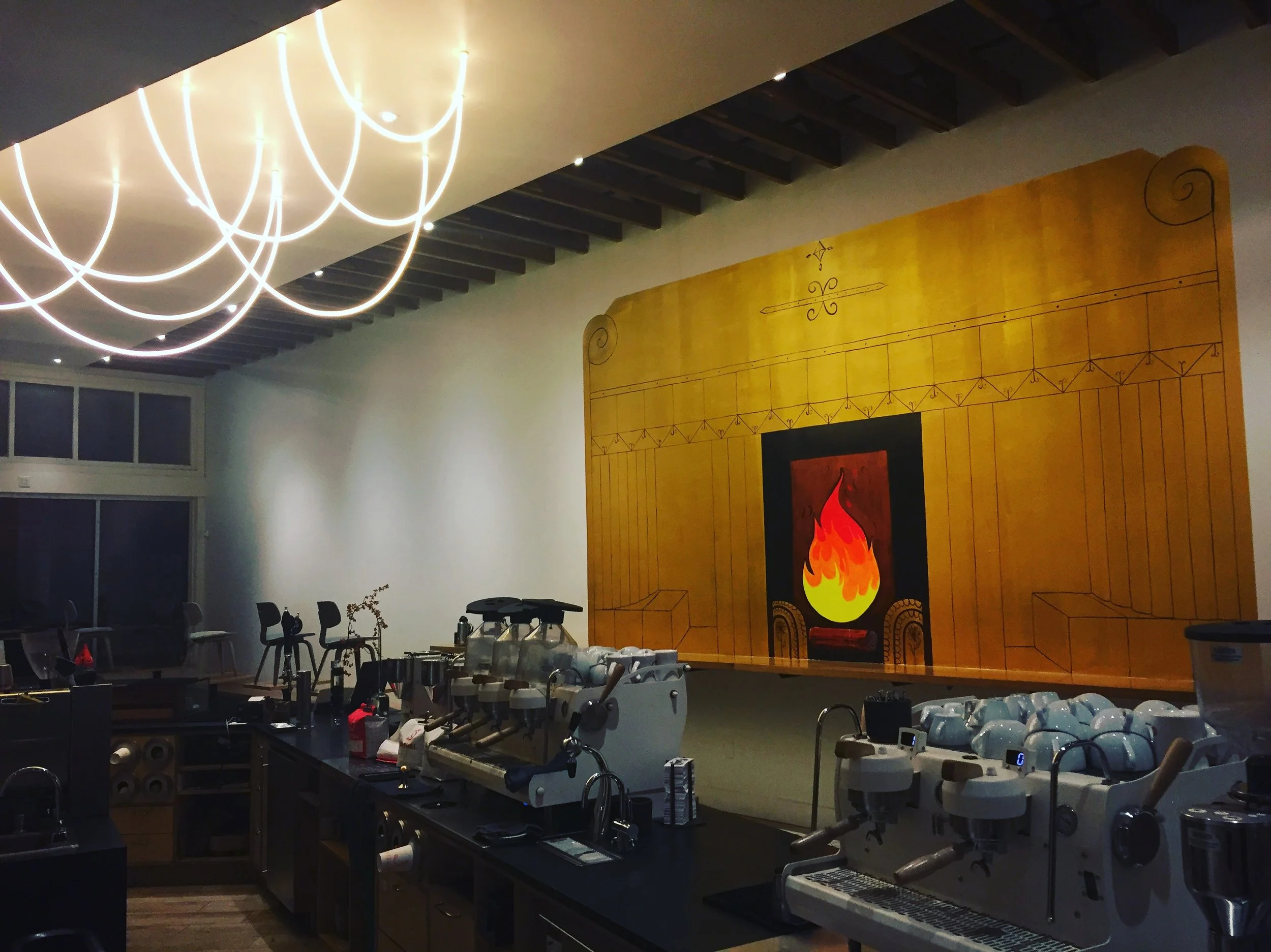  14’ x 36’ fireplace at Ritual Coffee. San Francisco, CA 