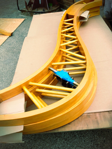 Build: The curved legs of the tripod were made of laminated bent wood