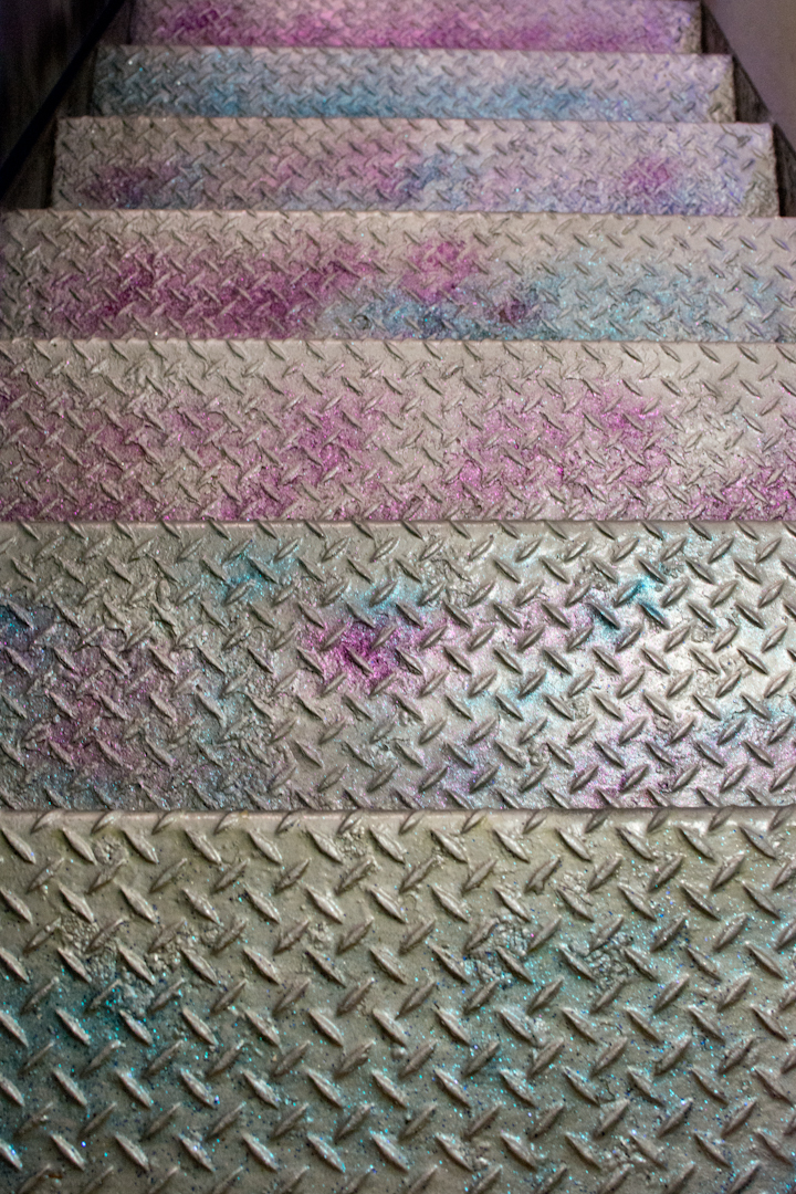 Our oily sparkle, glitter stairs! I think that I got the color temperature wrong on the photo edit.