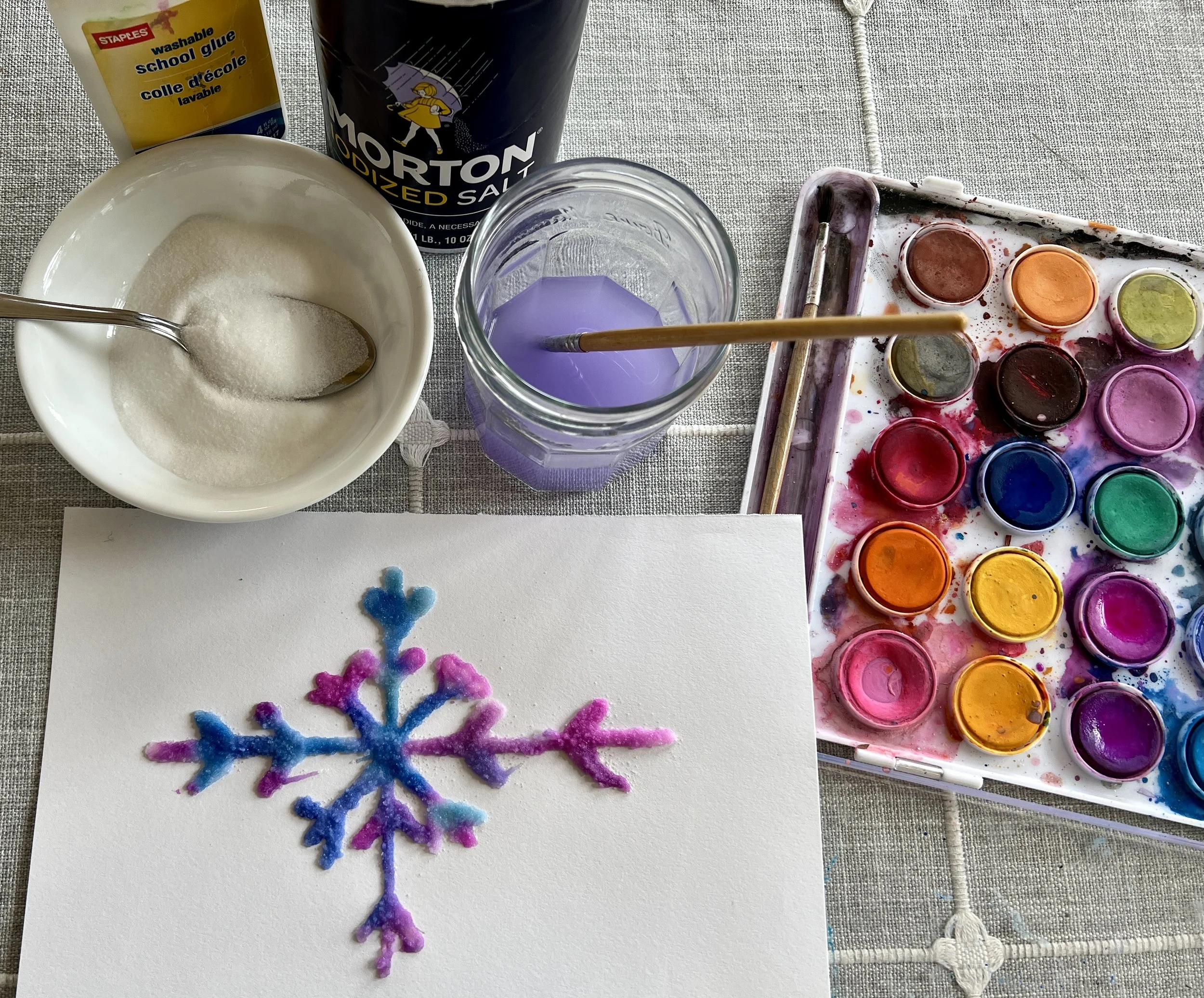 Salt Painting Snowflakes 