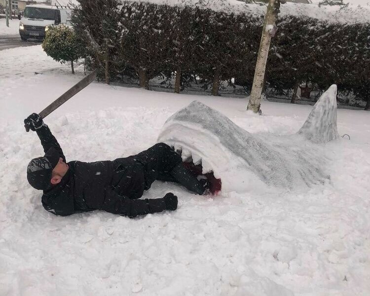 Jaws Fan Creates Snow Shark!