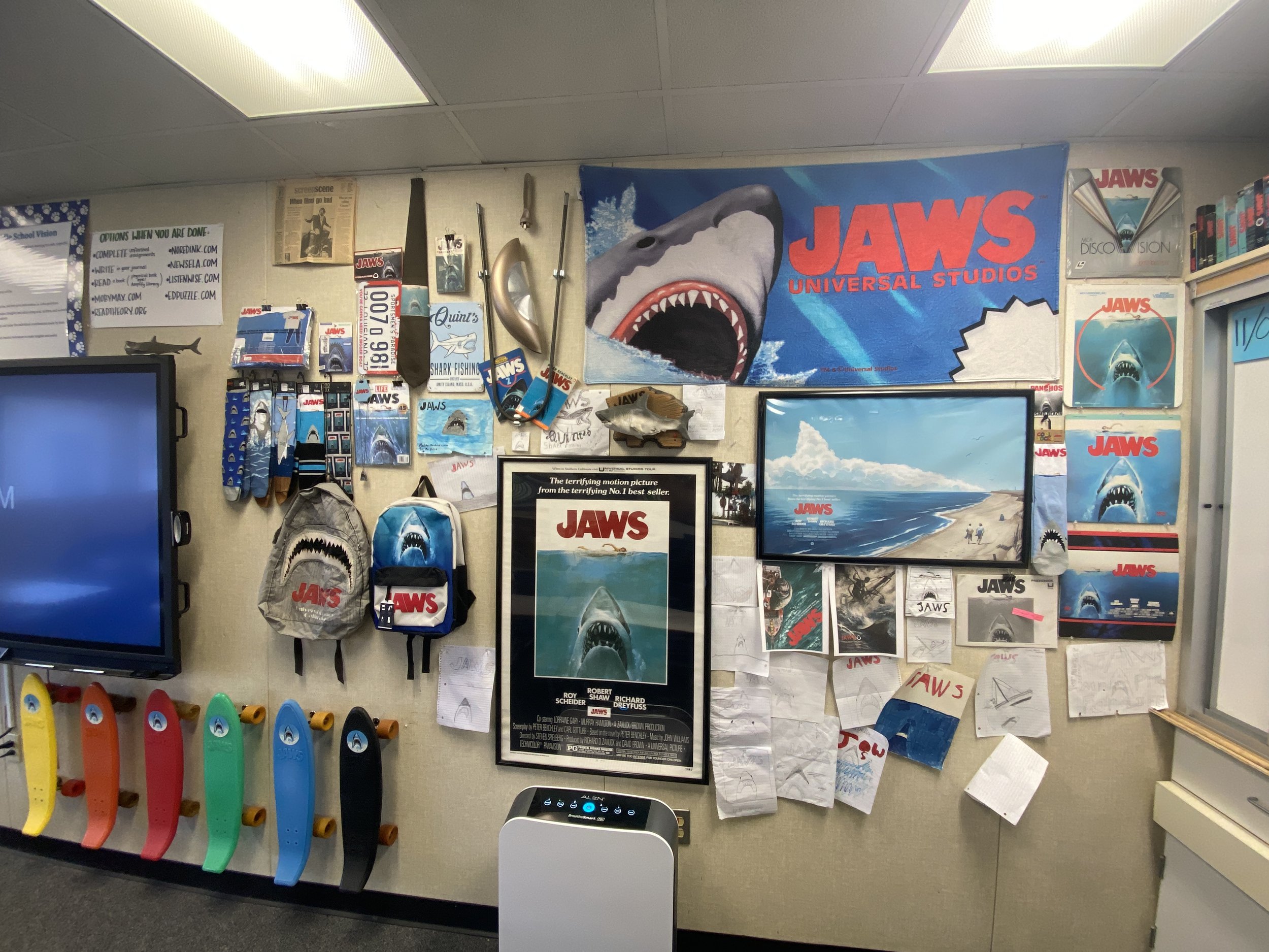 SCHOOL TEACHER CREATES JAWS SHRINE IN CLASSROOM