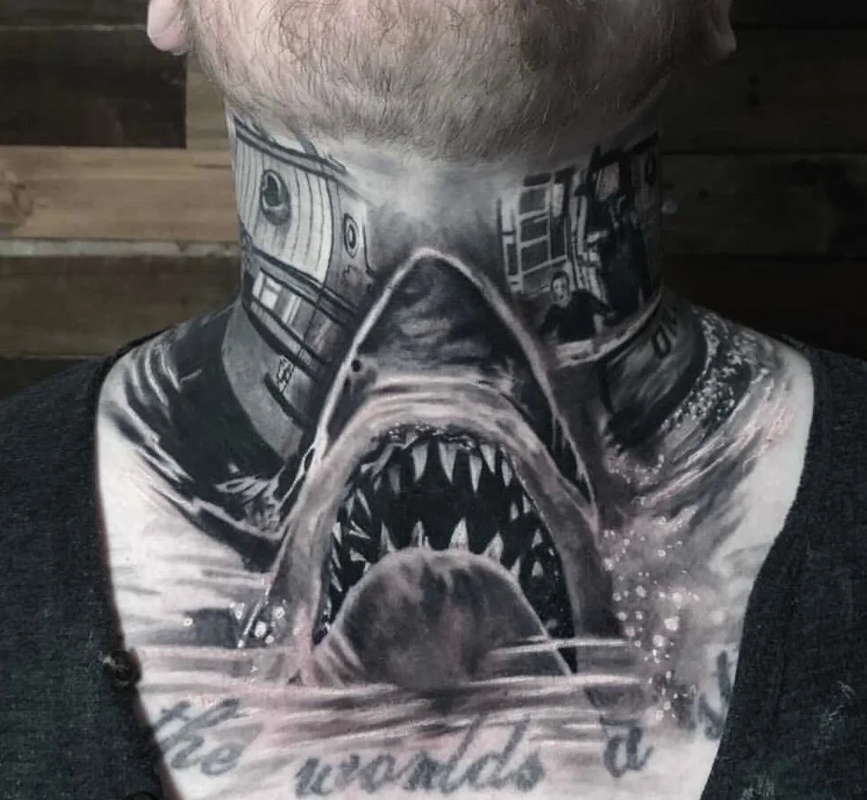 AMAZING JAWS TATTOO: YOU'RE GONNA NEED A BIGGER THROAT!