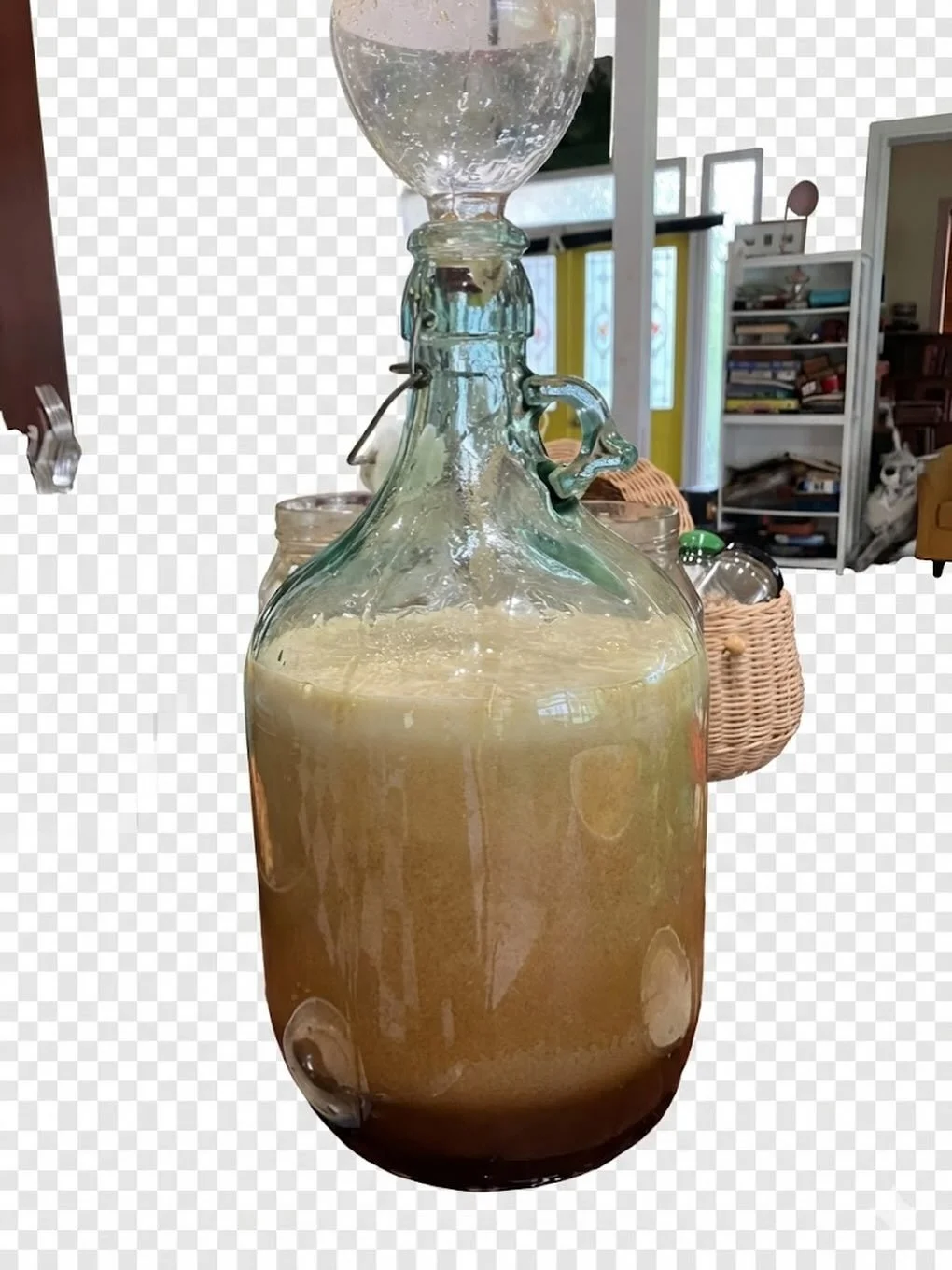 Hahaha asked AI to remove the background and here we go 😂 

Anyway this is my second batch of coffee ginger mead, racked to this big jug after about 1.5 months. Keen to see what happens next&hellip;