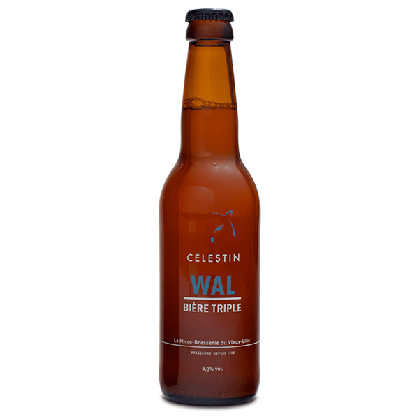 Bière blonde cuivrée triple. Elle titre à 8.3%. La WAL TRIPLE est brassée avec du houblon Strisselpalt, cultivé à Berthen dans le Nord, et du Saaz. Des graines de coriandre aux saveurs citronnées, et du poivre long d’Afrique du Sud au parfum subtilement fumé sont ajoutés en fin d’ébullition. L’accord avec une viande rouge est parfait.